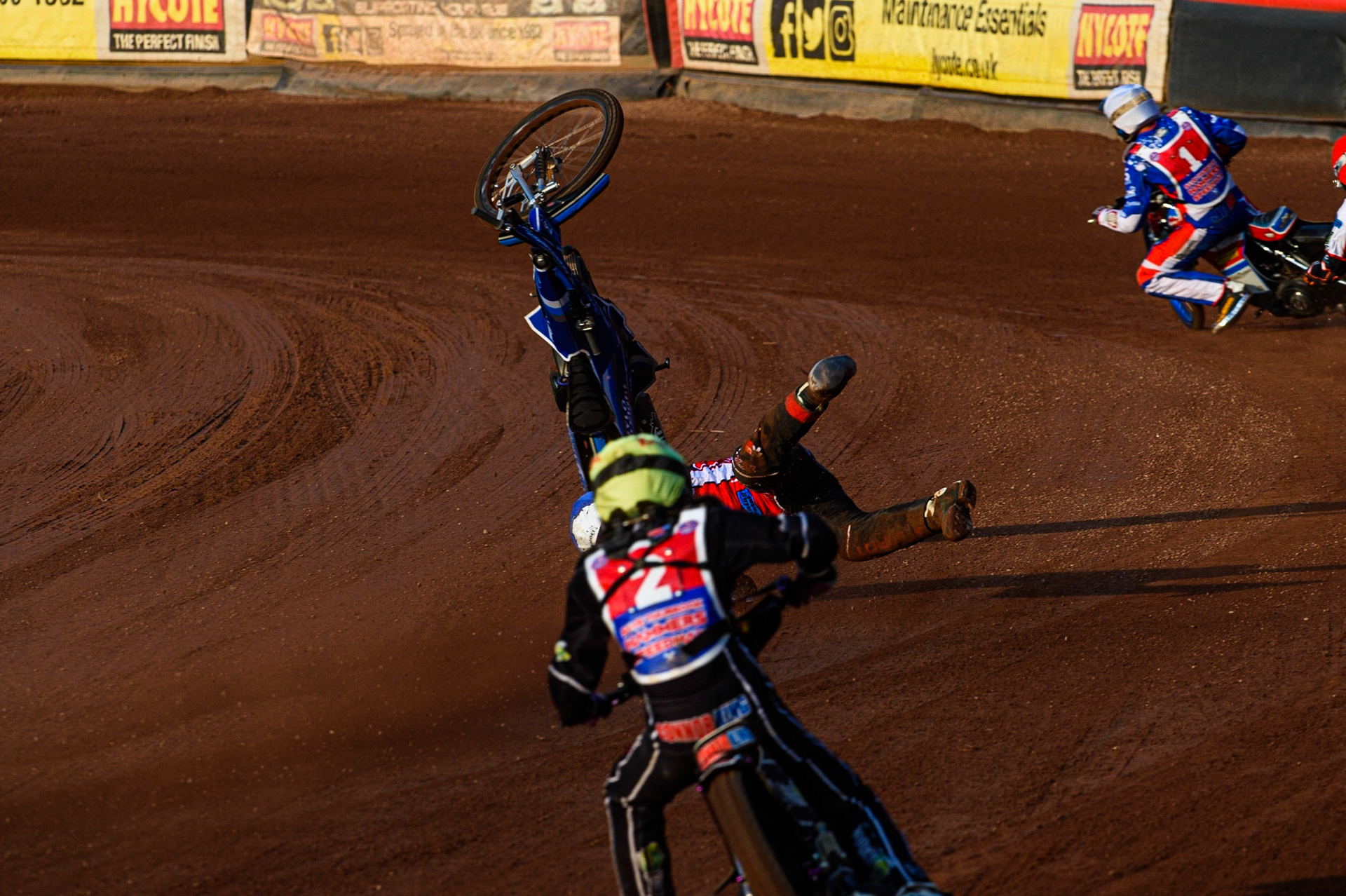MANCHESTER, UK. JULY 23RD Harry McGurk  \loses control of his machine on the back straight during the National Development League match between Belle Vue Colts and Eastbourne Seagulls at the National Speedway Stadium, Manchester on Friday 23rd July 2021. (Credit: Ian Charles | MI News)