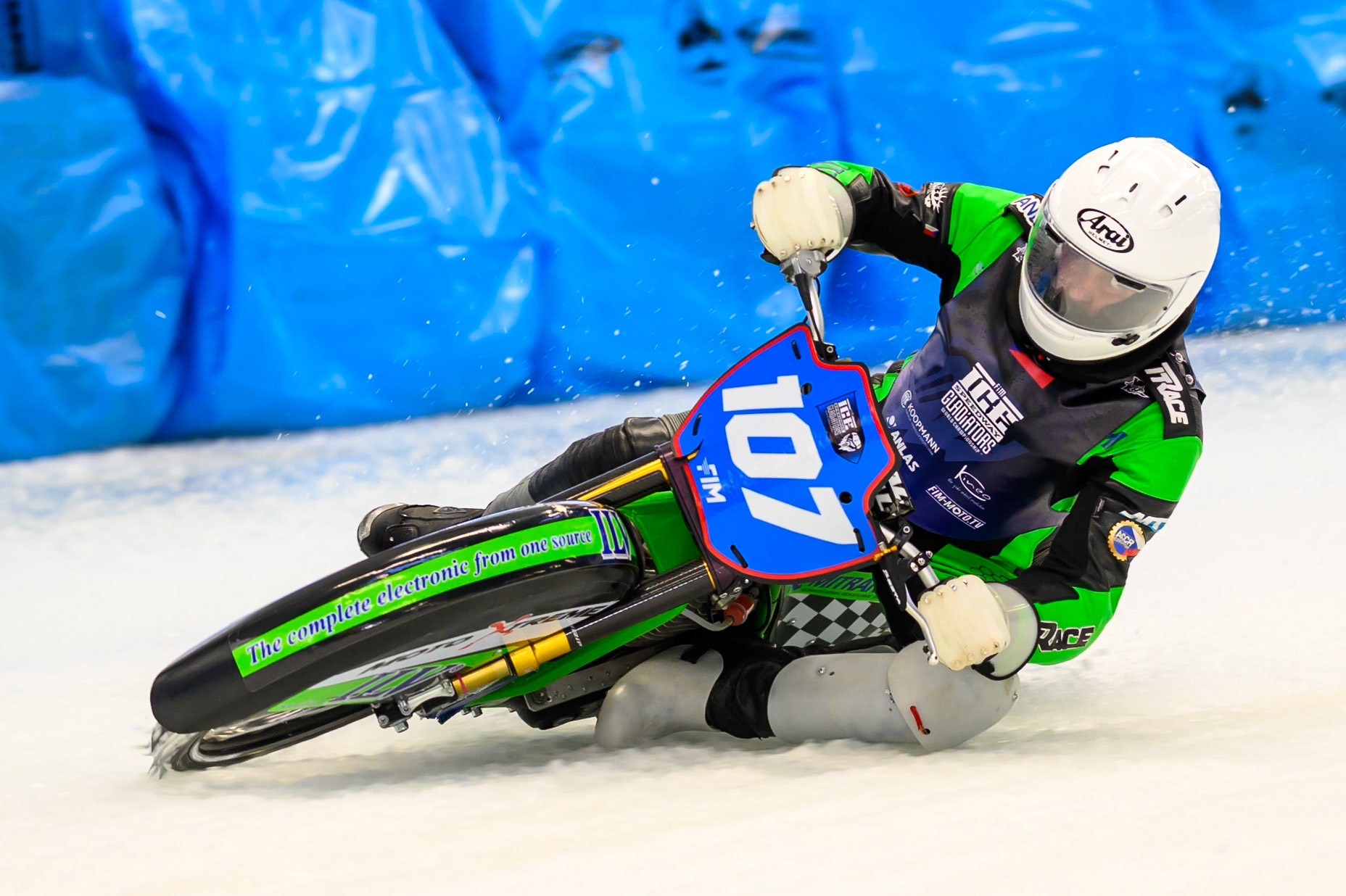 Andrej Divis (107) of Czechia during Practice for the Ice Speedway Gladiators World Championship Finals at Max-Aicher-Arena, Inzell on Friday 13th March 2026. (Photo: Ian Charles | MI News)