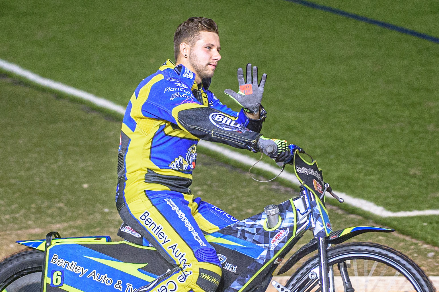 MANCHESTER, UK. OCT 7TH  Connor Mountain  on the pre match parade during the SGB Premiership Play off Semi-Final Second Leg between Belle Vue Aces and Sheffield Tigers at the National Speedway Stadium, Manchester on Thursday 7th October 2021. (Credit: Ian Charles | MI News)
