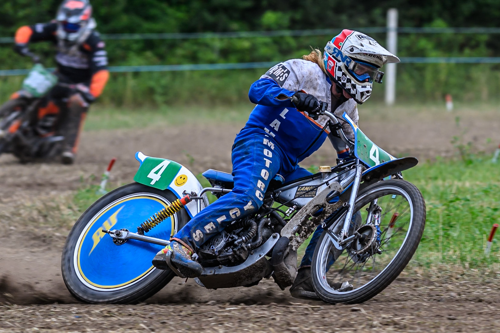 Paul Hammersley (4) in action in the 250cc Class during the ACU Northern Grass Track Riders Championship at Cheshire Grass Track Club, Frog Lane, Knutsford, Cheshire on Sunday 20th July 2025. (Photo: Ian Charles | MI News)