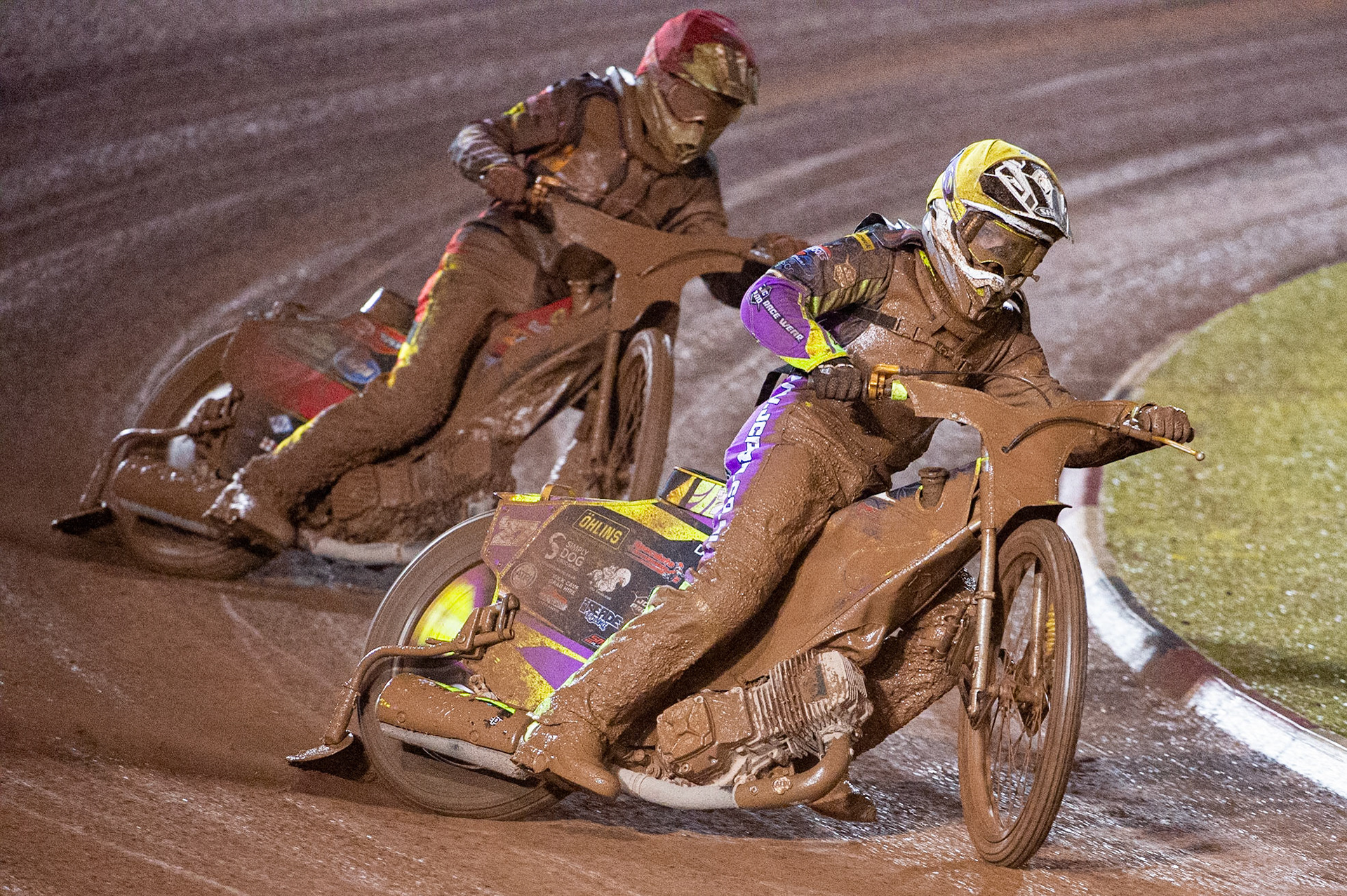 Photo: Ian CharlesTom Brennan   (Yellow)  leads  Joe Thompson  (Red) Sports Insure British Speedway Championship Final, National Speedway Stadium, Manchester Monday  28  September  2020