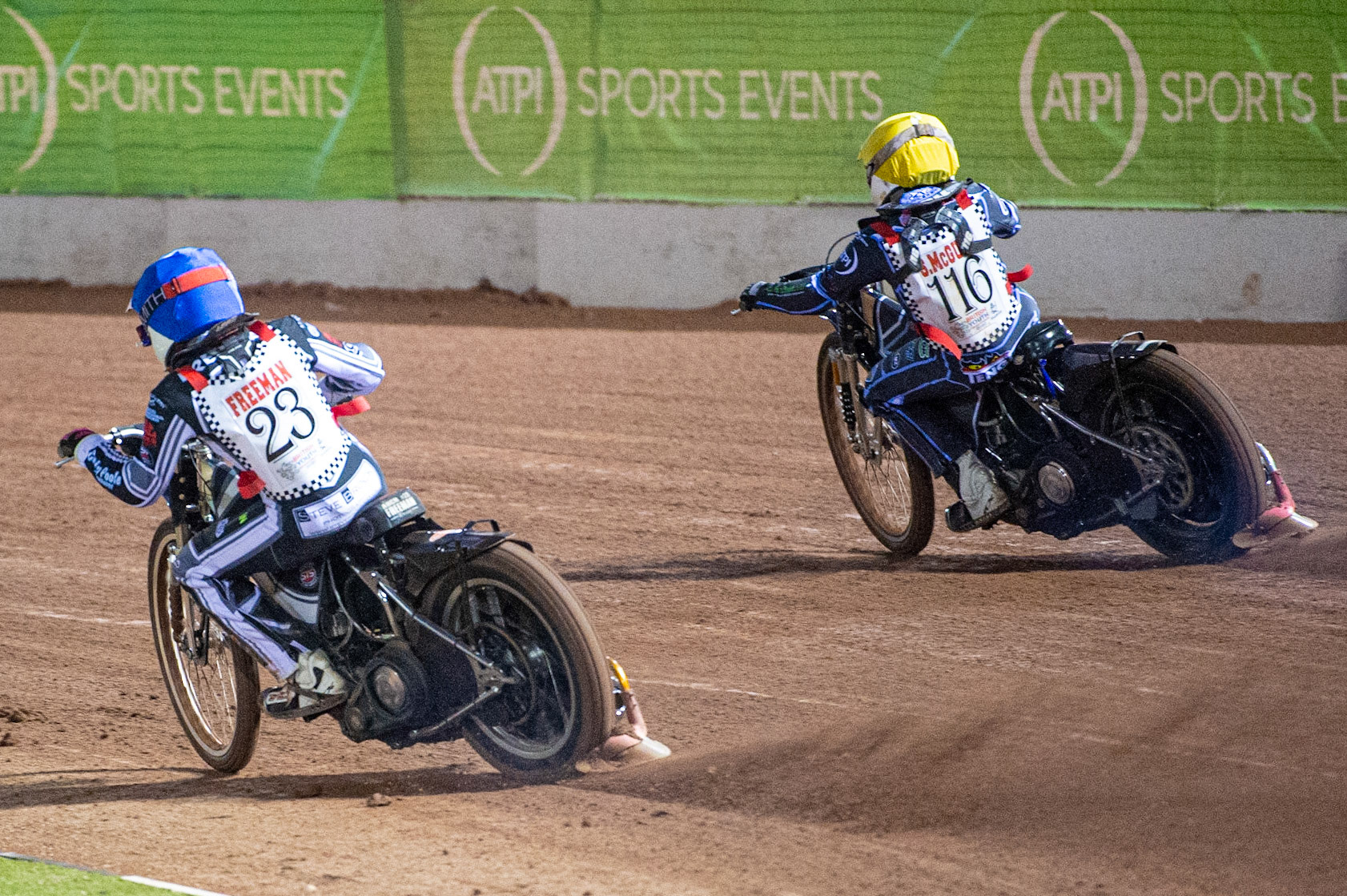Photo: Ian CharlesArchie Freeman (Blue) inside Sam McGurk (Yellow) (500cc A Class)British Youth Speedway Championship (Round 5), National Speedway Stadium, Manchester Saturday  10  October  2020