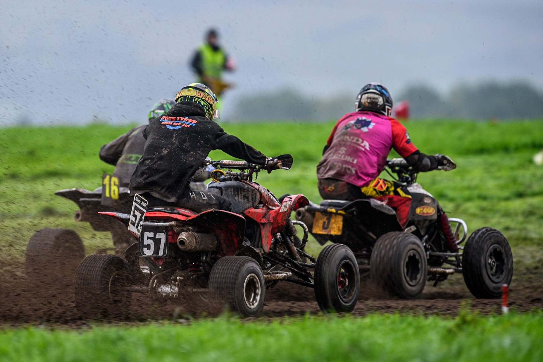 Ethan Williams (57)  chases Dean Morford (3) and Richard Badham (16) \quad during the ACU British Upright Championships at Woodhouse Lance, Gawsworth, Cheshire on Sunday 8th September 2024. (Photo: Ian Charles | MI News)