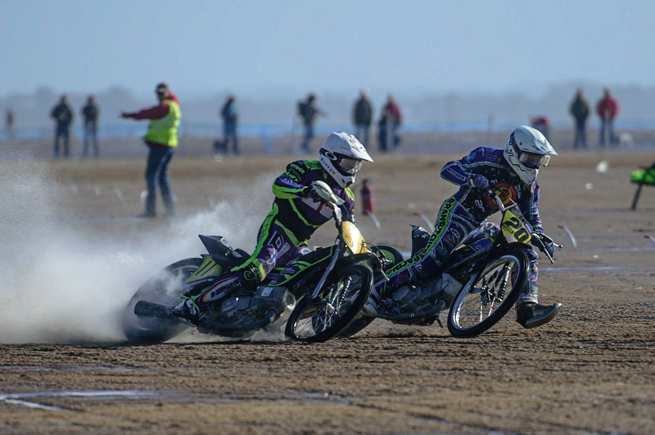Paul Cooper (11) battles with Aaron Butcher (20) during the Fylde ACU British Sand Racing Masters Championship on  Sunday 2nd October 2022. (Credit: Ian Charles | MI News)