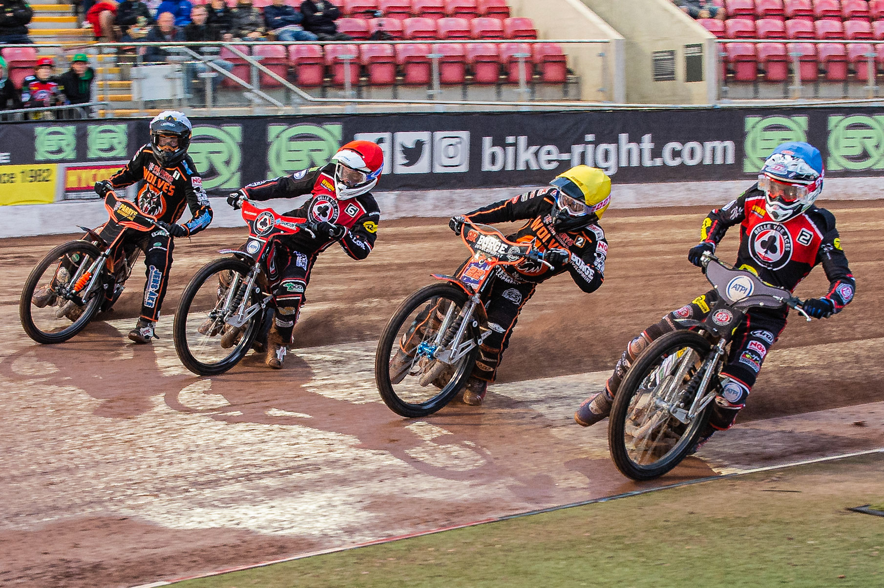 Photo by Ian Charles:

Belle Vue Aces'  Steve Worrall (Blue) inside Luke Becker (Yellow) Jaimon Lidsey (Red) and Jacob Thorssell  (White)
 
Belle Vue Aces v Wolverhampton Wolves, SGB Premiership, National Speedway Stadium, Manchester, Monday, 19, August, 2019