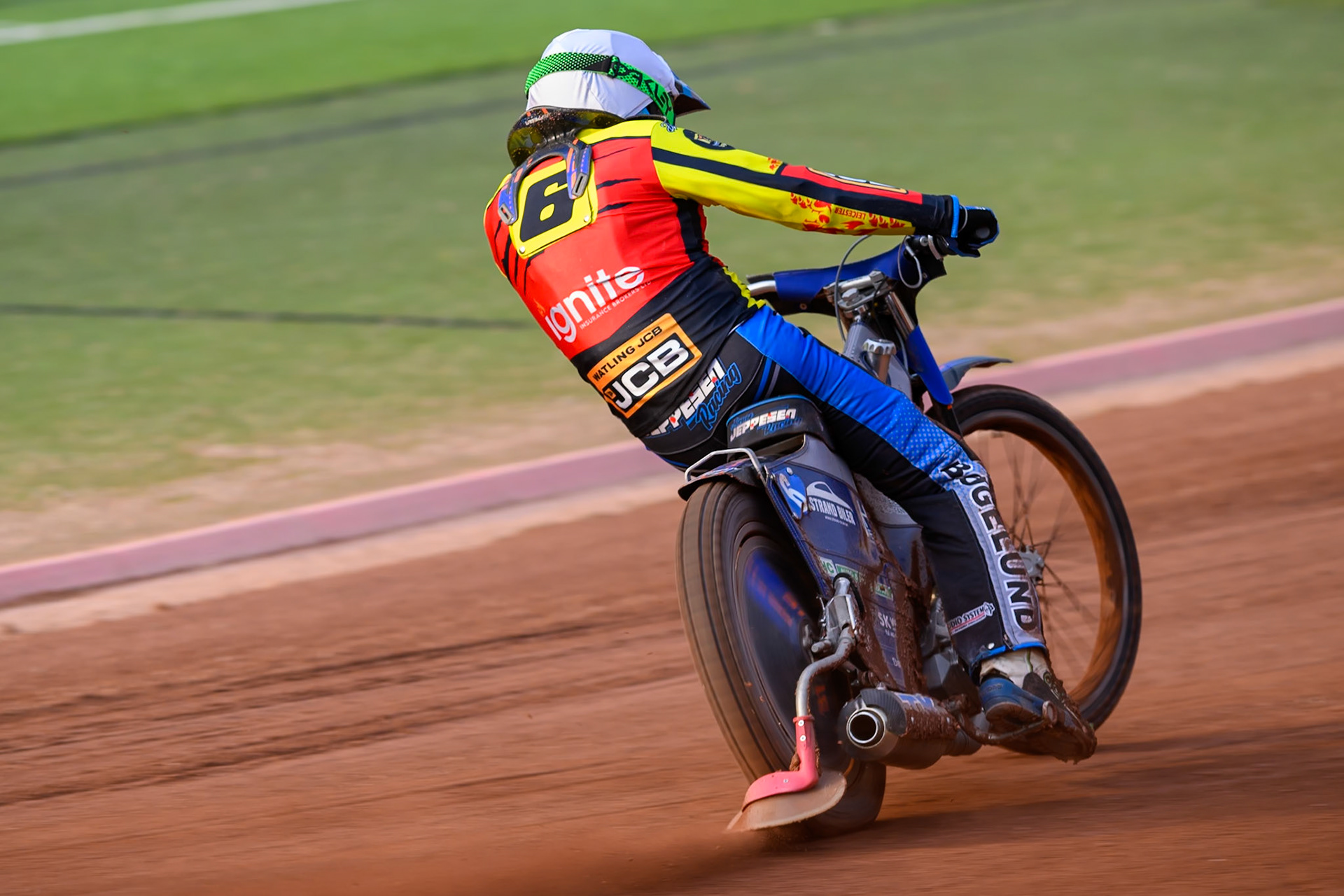 Jonas Jeppesen Guest rider for Leicester Lions in action during the Rowe Motor Oil Premiership match between Belle Vue Aces and Leicester Lions at the National Speedway Stadium, Manchester on Monday 3rd August 2026. (Photo: Ian Charles | MI News)