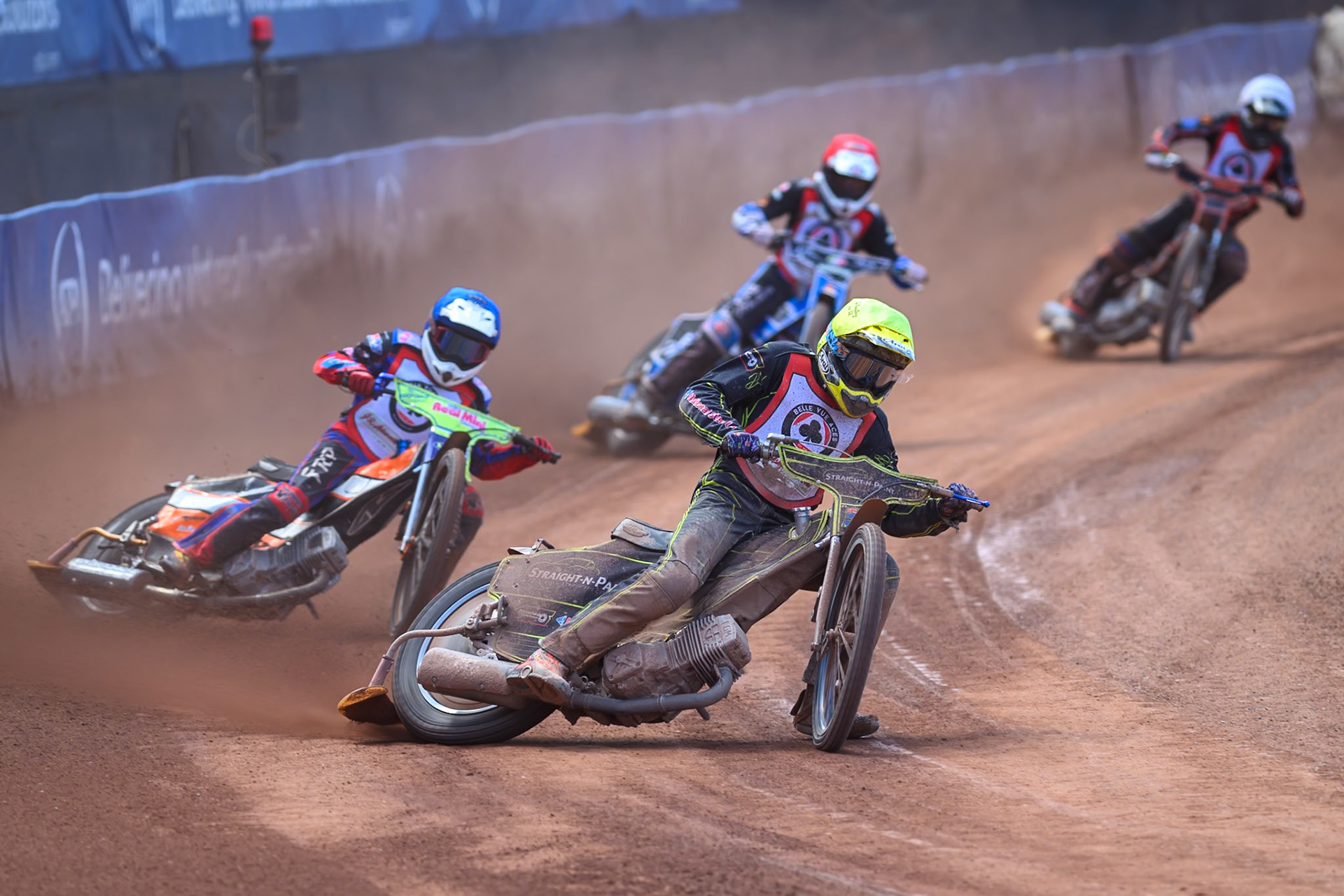COLTS ACADEMY INDIVIDUAL EVENT Ben Whalley  in Yellow leading Harry Fletcher in Blue, Lee Harrison in Red and Harry Sadler in White during the JR Ashworth &amp; Sons Colts Academy Event at the National Speedway Stadium, Manchester on Sunday 19th July 2026. (Photo: Ian Charles | MI News)