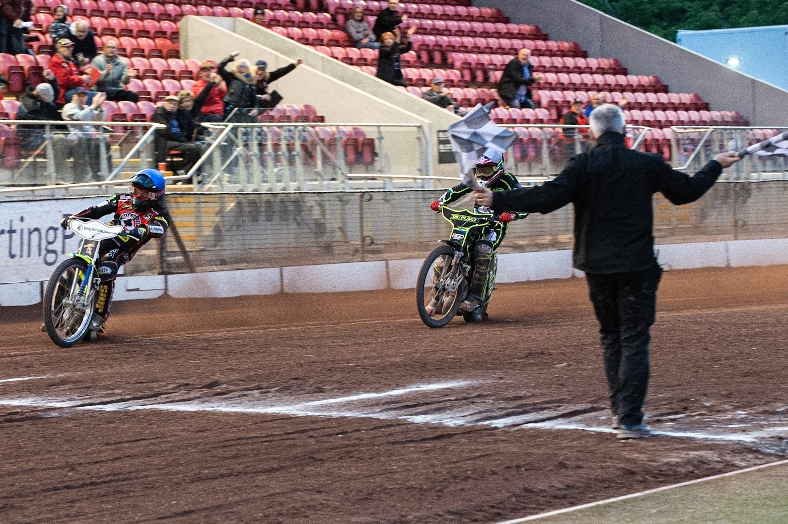 Photo: Ian Charles

Kenneth Bjerre  (Blue) beats David Bellego (White)

Belle Vue Aces v Ipswich Witches, British Speedway Premiership, Belle Vue National Speedway Stadium, Manchester, Monday 3  June  2019