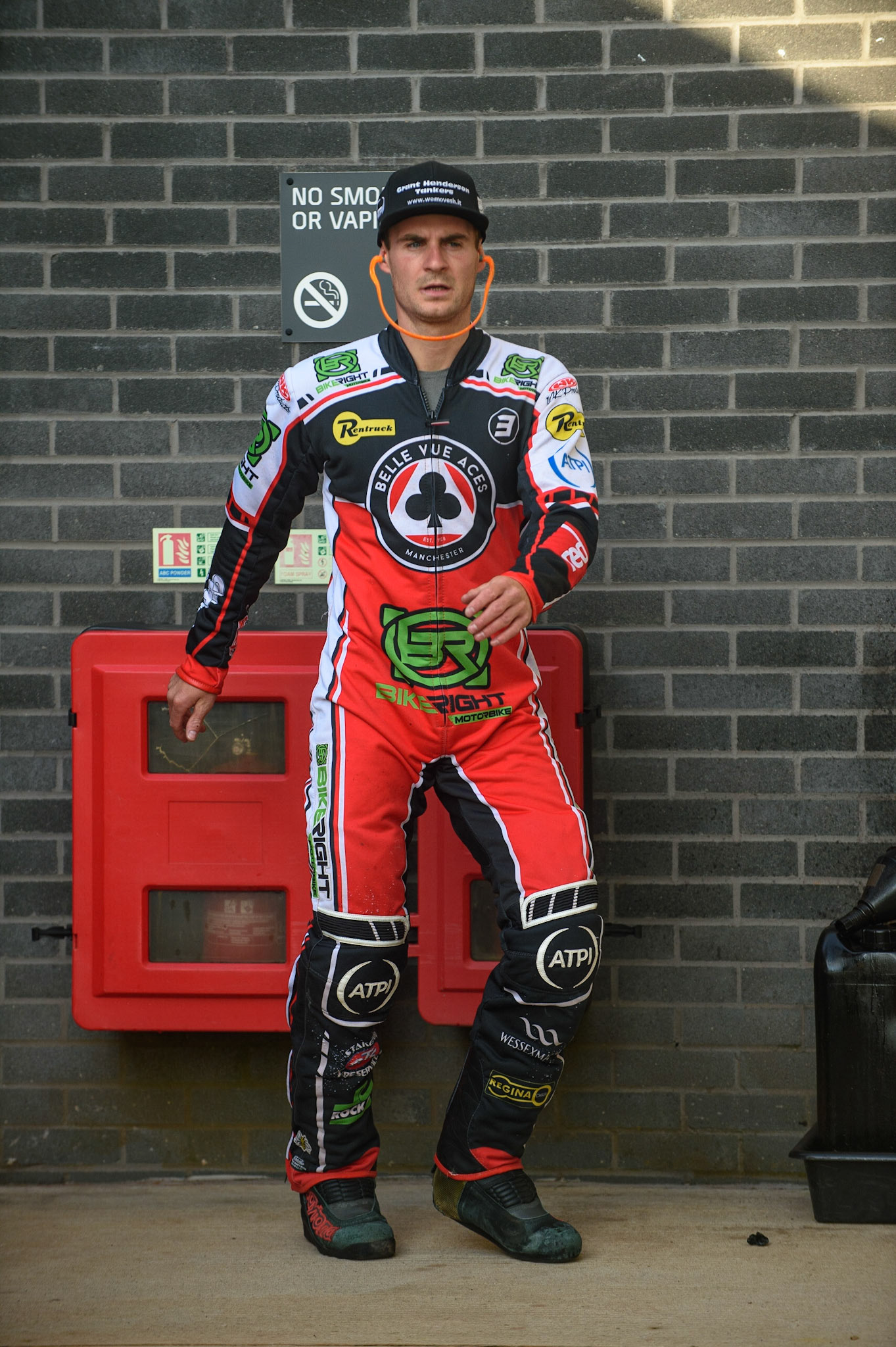 MANCHESTER, UK. AUG 9TH  Richie Worrall  does some warm up exercises before the meeting during the SGB Premiership match between Belle Vue Aces and Peterborough at the National Speedway Stadium, Manchester on Monday 9th August 2021. (Credit: Ian Charles | MI News)