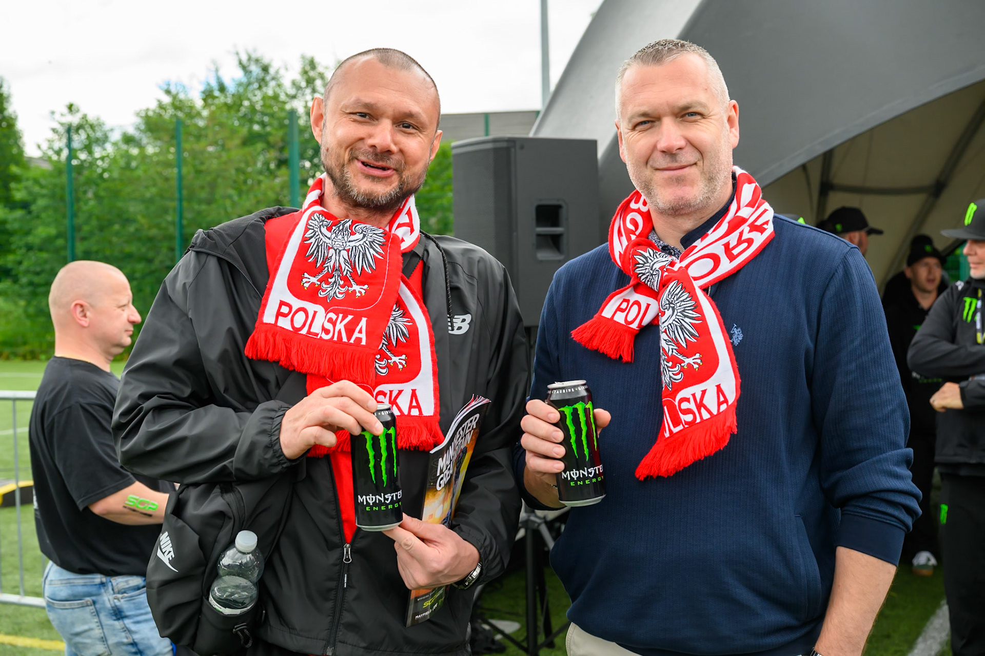 Polish Fans with their Monster Drinks during the ATPI  FIM Speedway GP of Manchester at the National Speedway Stadium, Manchester on Saturday 6th June 2026. (Photo: Ian Charles | MI News)