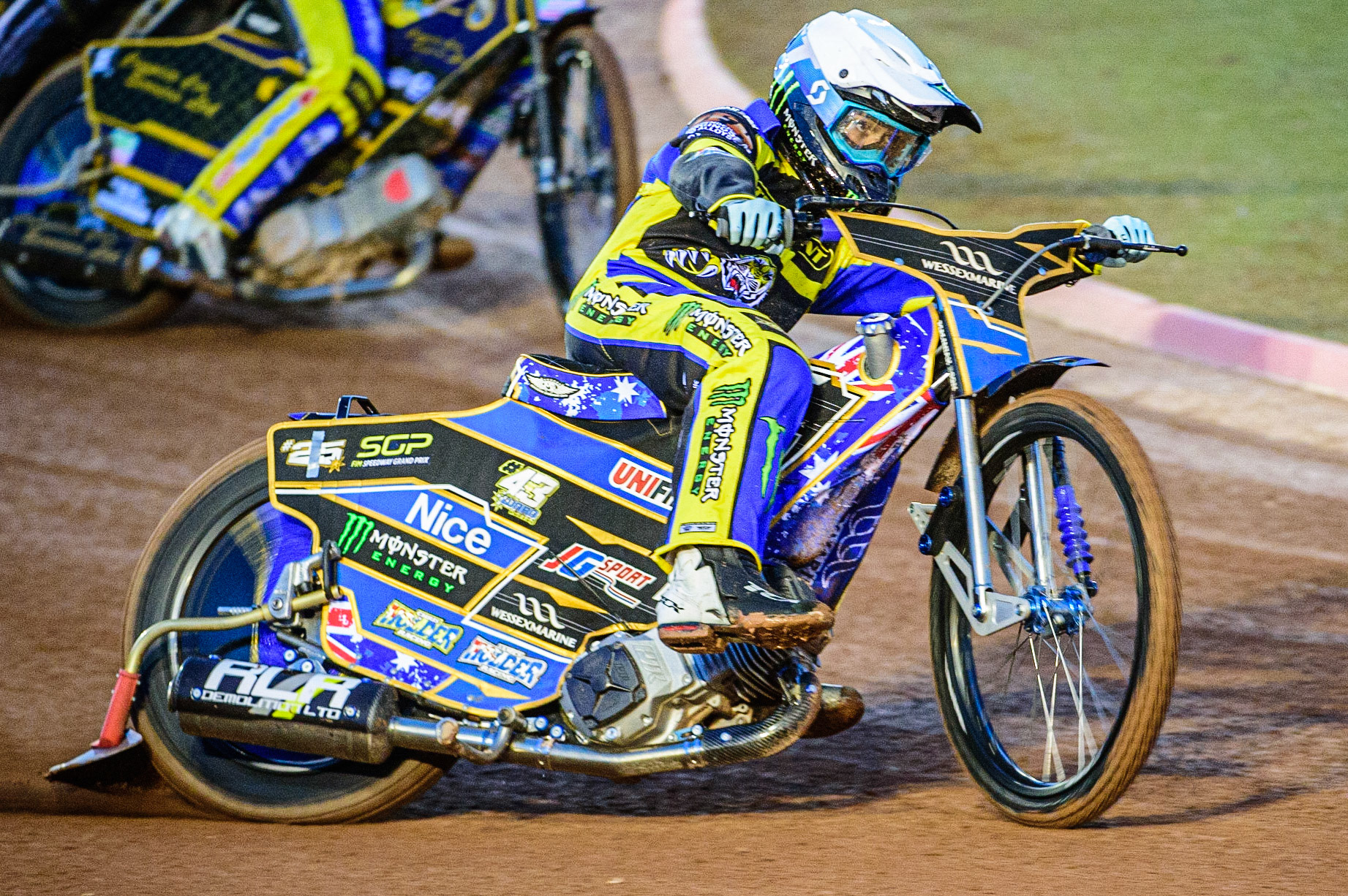 Jack Holder  in action for Sheffield ‘TruPlant’ Tigers  during the SGB Premiership match between Belle Vue Aces and Sheffield Tigers at the National Speedway Stadium, Manchester on Monday 27th March 2023. (Photo: Ian Charles | MI News)