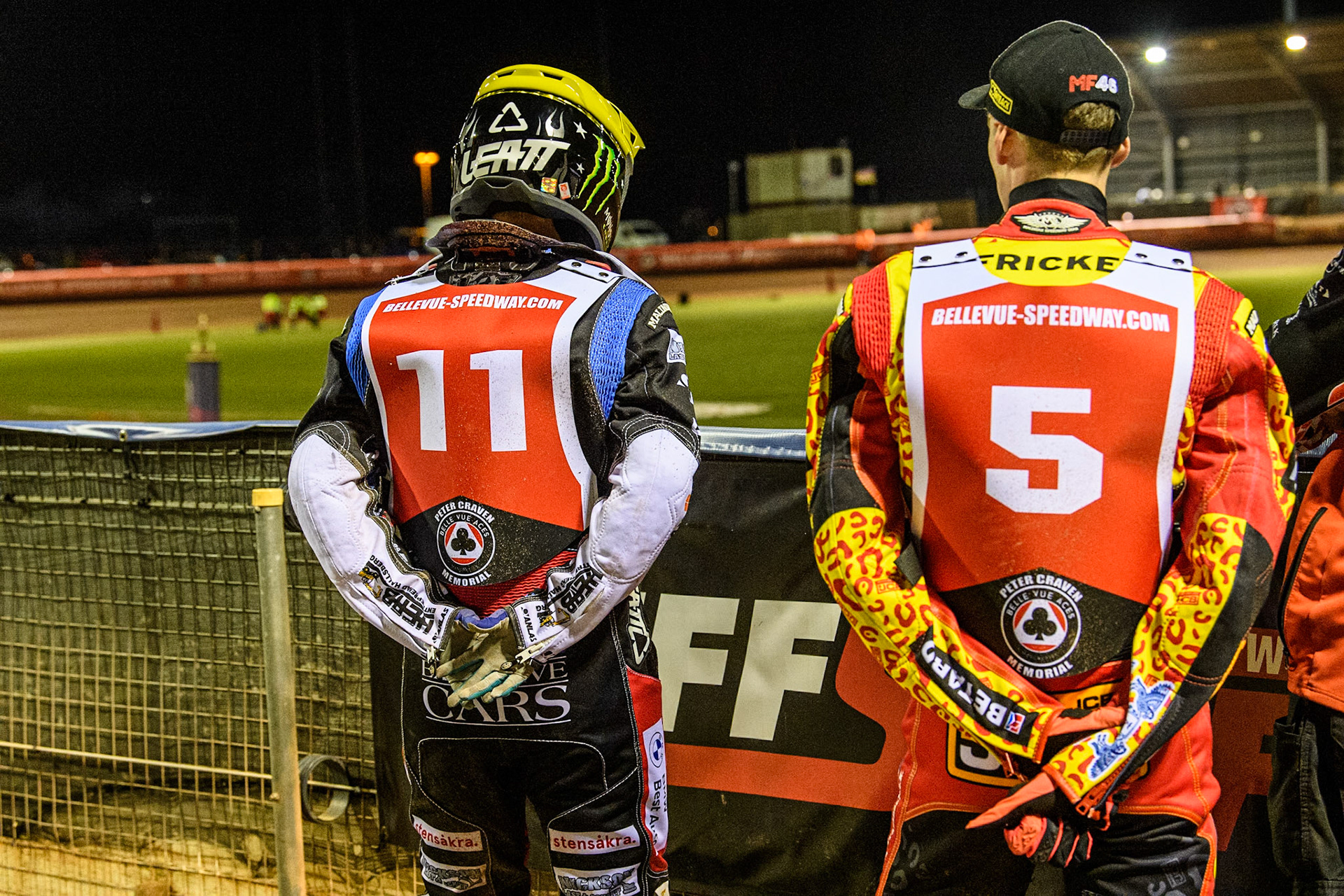 Sweden’s Fredrik Lindgren (Left) and Australia's Max Fricke watch the track prep during the Peter Craven Memorial Trophy meeting at the National Speedway Stadium, Manchester on Monday 18th March 2024. (Photo: Ian Charles | MI News)