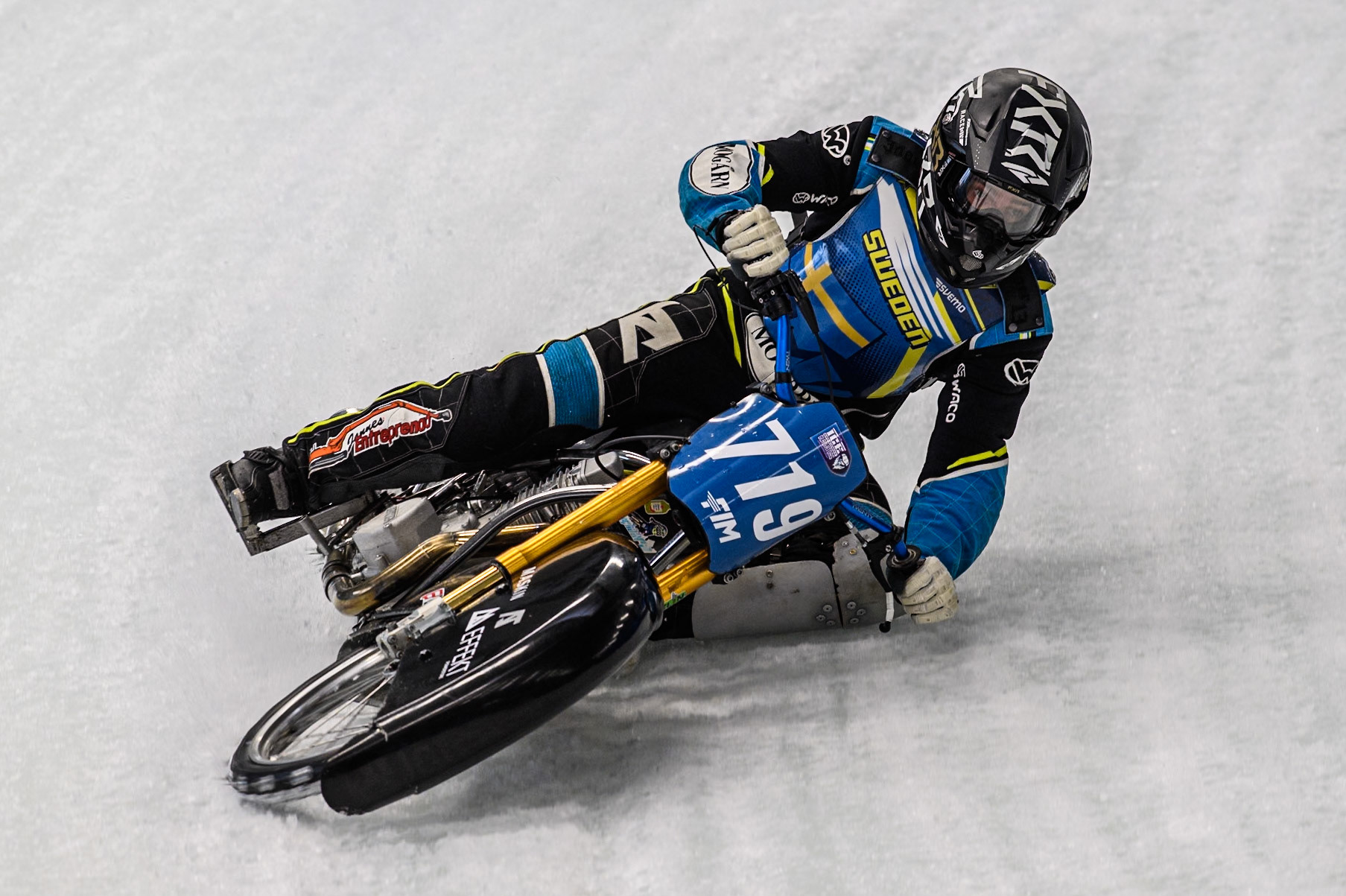 Filip Jäger (719) of Sweden in action  during practice for  the Ice Speedway Gladiators World Championship Finals 1 &amp; 2 at Max-Aicher-Arena, Inzell on Friday 14th March 2025. (Photo: Ian Charles | MI News)