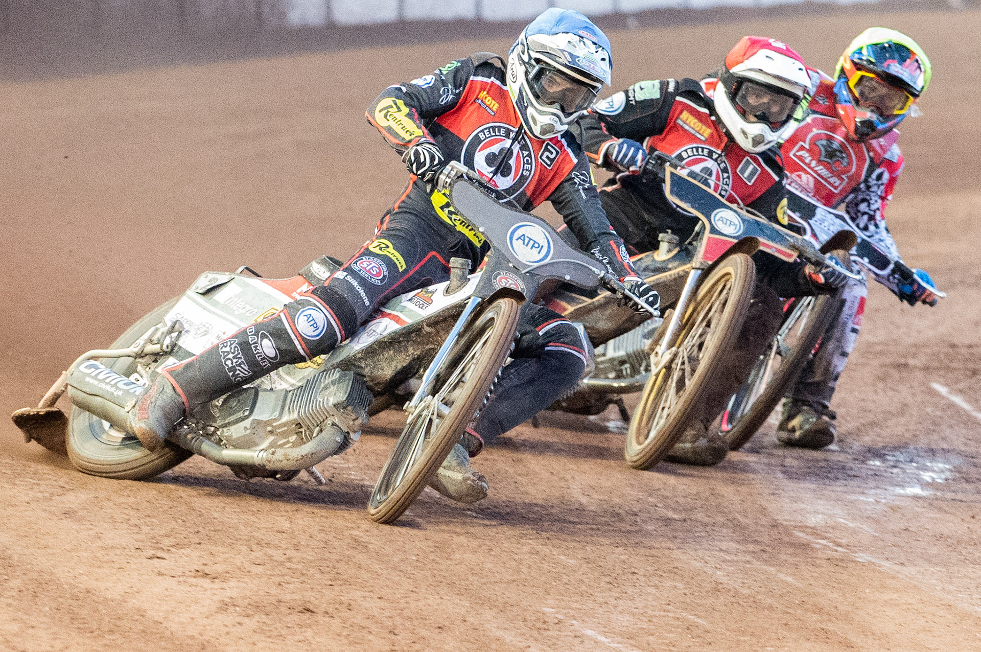 Photo by Ian Charles:

Belle Vue Rentruck Aces Steve Worrall (Blue) leads team mate Max Fricke (Red) with Peterborough Crendon Panthers Aaron Summers (Yellow) behind

Belle Vue Aces v Peterborough Panthers, National Speedway Stadium, Manchester, Wednesday, 10, April, 2019