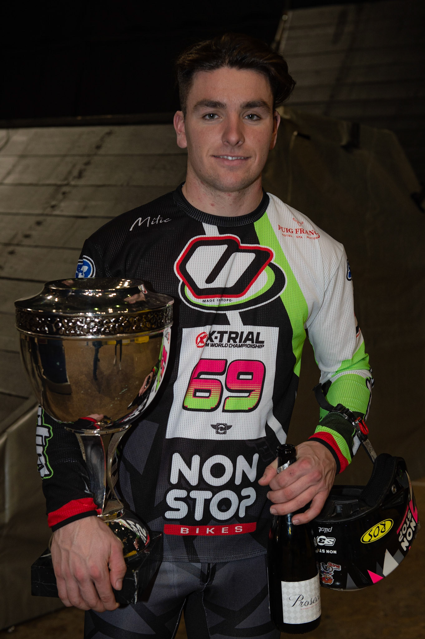 SHEFFIELD, ENGLAND  - DECEMBER 28TH  Third place Jamie Busto with his trophy  during the 25th Anniversary Sheffield Indoor Trial at the FlyDSA Arena, Sheffield on Saturday 28th December 2019. (Credit: Ian Charles | MI News)