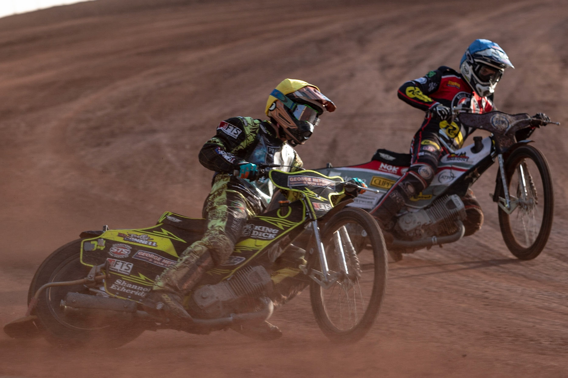 Photo by Ian Charles

Jye Etheridge  (Yellow) outside Steve Worrall  (Blue)

Belle Vue Aces v Poole Pirates, British Speedway Premiership, Belle Vue National Speedway Stadium, Manchester, Monday 1  July  2019