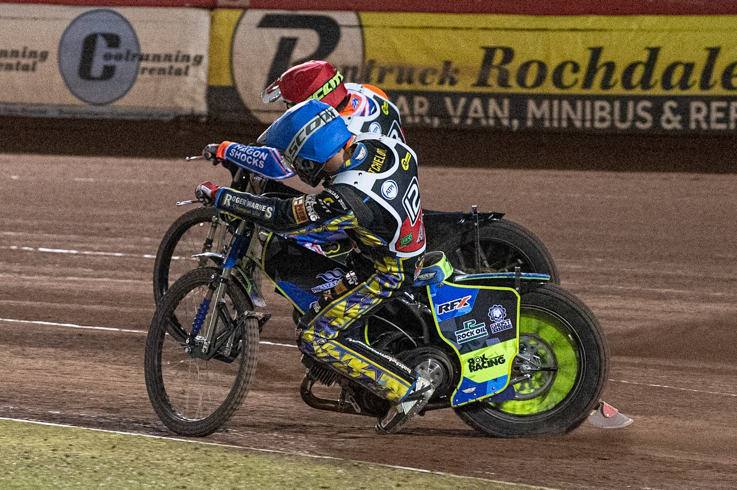 Photo: Ian CharlesTroy Batchelor (Blue) inside Jason Crump (Red)Peter Craven Memorial Trophy, National Speedway Stadium, Manchester Thursday  22  October  2020
