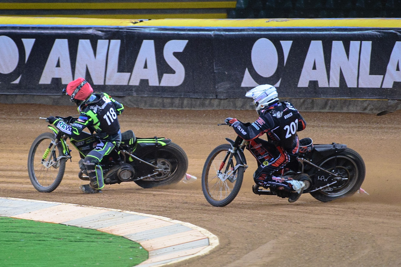 Gustav Grahn (Sweden)  (Red) leads Jan Kvech (Czech Republic)  (White) during the FIM  Speedway Grand Prix  2 of Great Britain at the Principality Stadium, Cardiff on Sunday 14th August 2022. (Credit: Ian Charles | MI News)