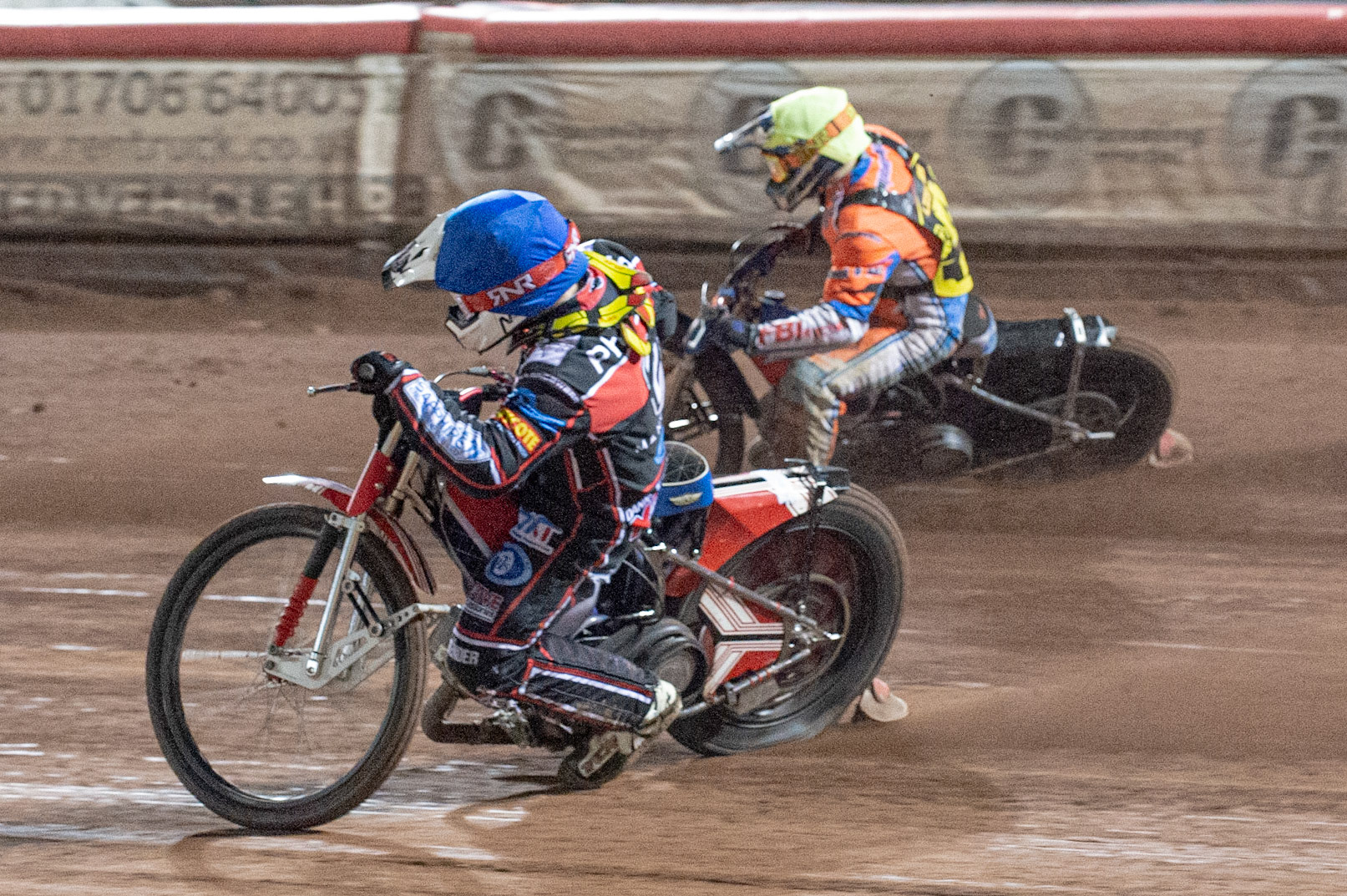 Photo: Ian Charles

Danny Phillips  (Blue) passes Josh Embleton  (Yellow) on the inside

Belle Vue Colts v Leicester Lion Cubs, SGB National League KO Cup Final (2nd Leg), Belle Vue National Speedway Stadium, Manchester, Tuesday 29  October  2019