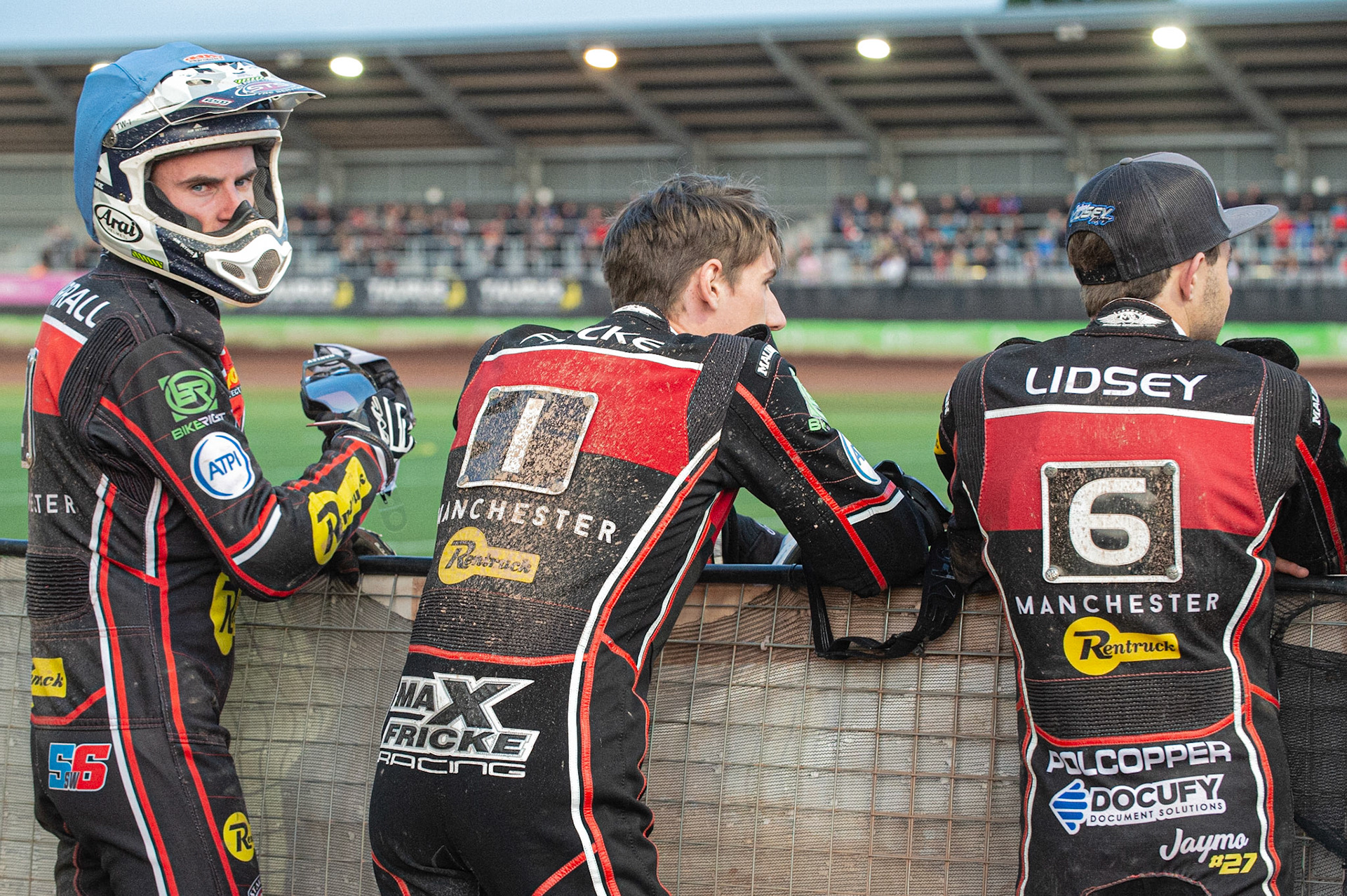 Photo by Ian Charles

(l-r) Steve Worrall, Max Fricke  and Jaimon Lidsey  watch the track work


Belle Vue Aces v Swindon Robins, British Speedway Premiership, Belle Vue National Speedway Stadium, Manchester, Monday 12  August  2019