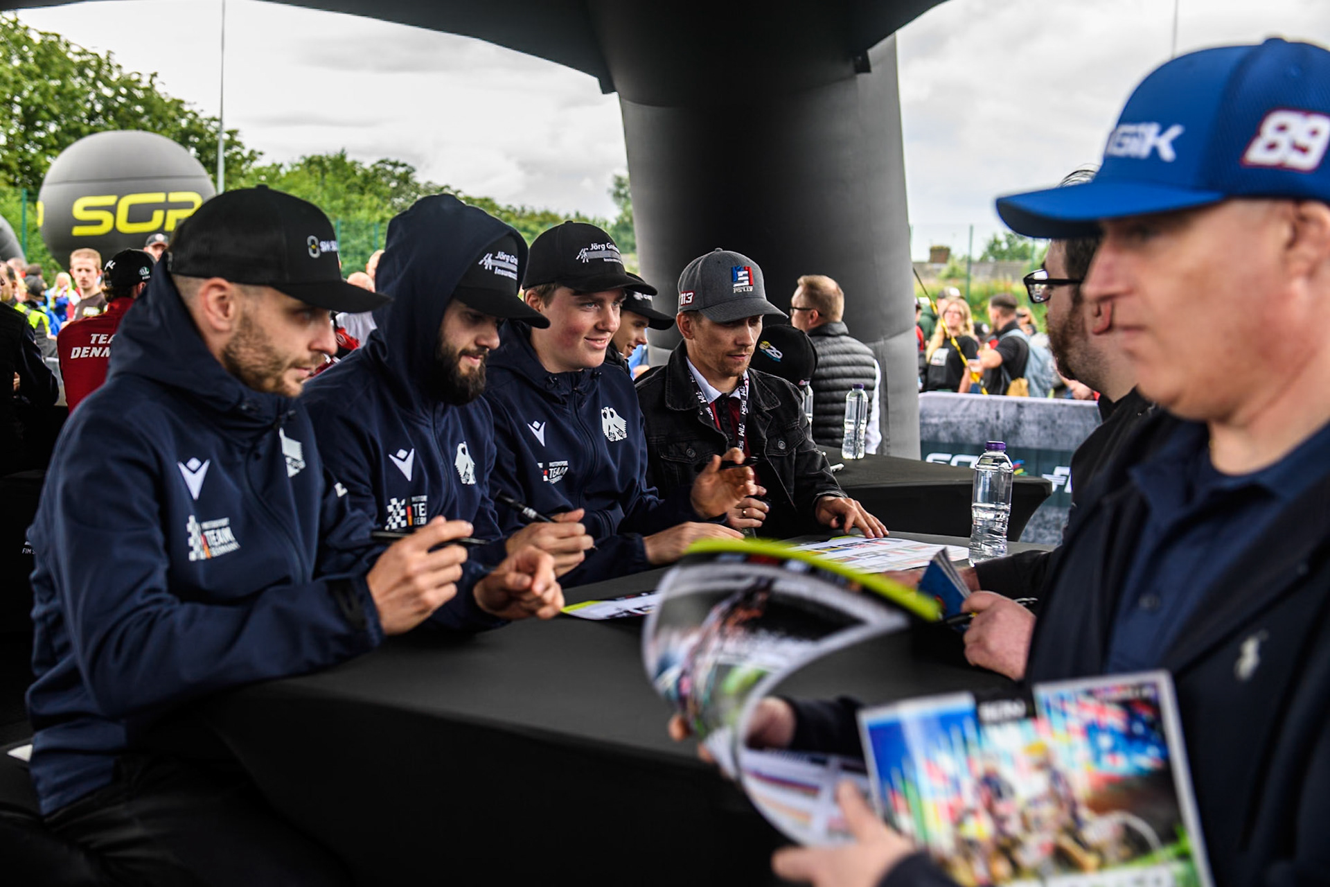 Riders in the autograph session during the Monster Energy FIM Speedway of Nation Final at the National Speedway Stadium, Manchester on Saturday 13th July 2024. (Photo: Ian Charles | MI News)