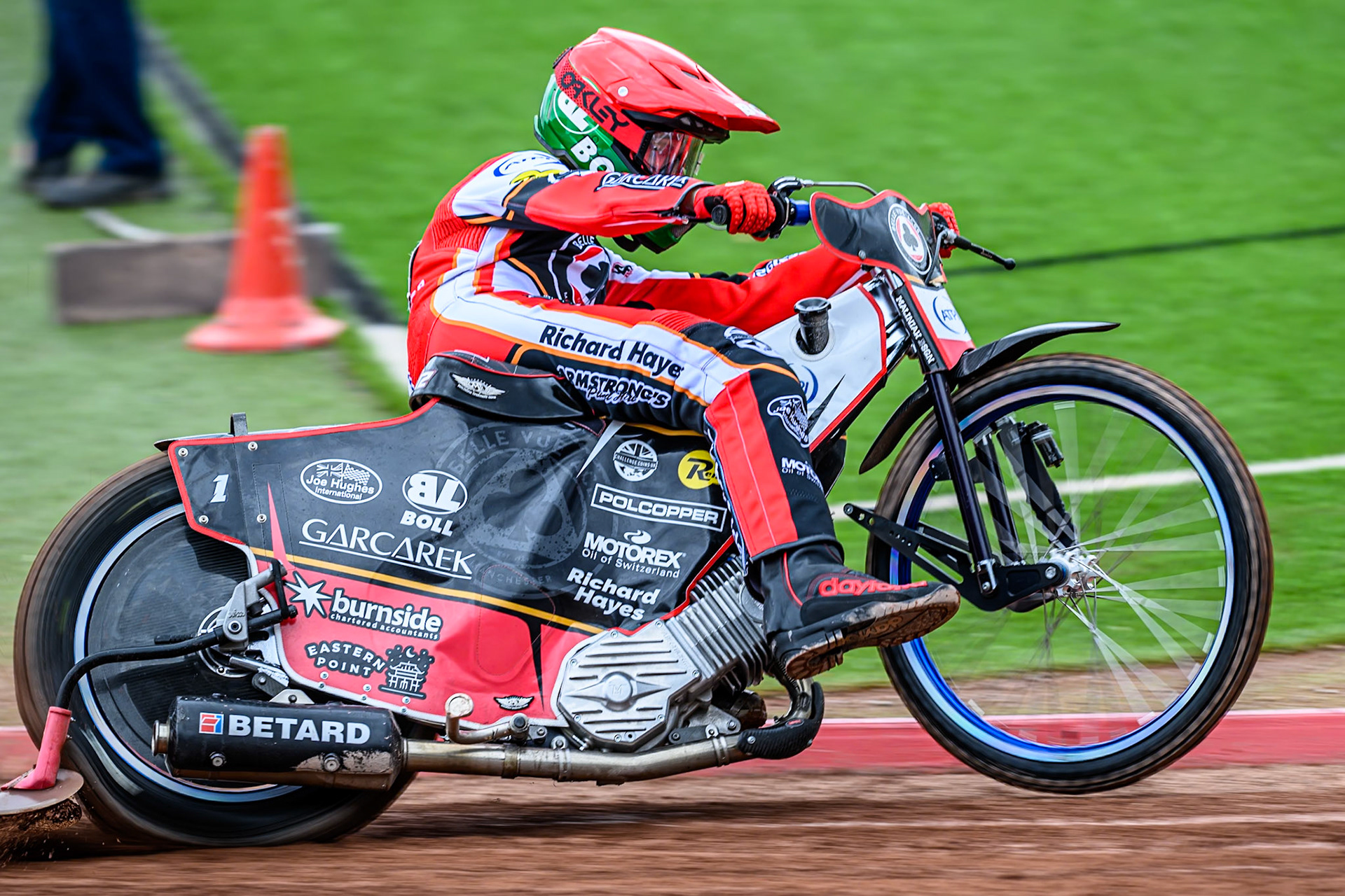 Belle Vue Aces' Brady Kurtz in action during the Rowe Motor Oil Premiership match between Belle Vue Aces and Oxford Spires at the National Speedway Stadium, Manchester on Monday 26th May 2025. (Photo: Ian Charles | MI News)