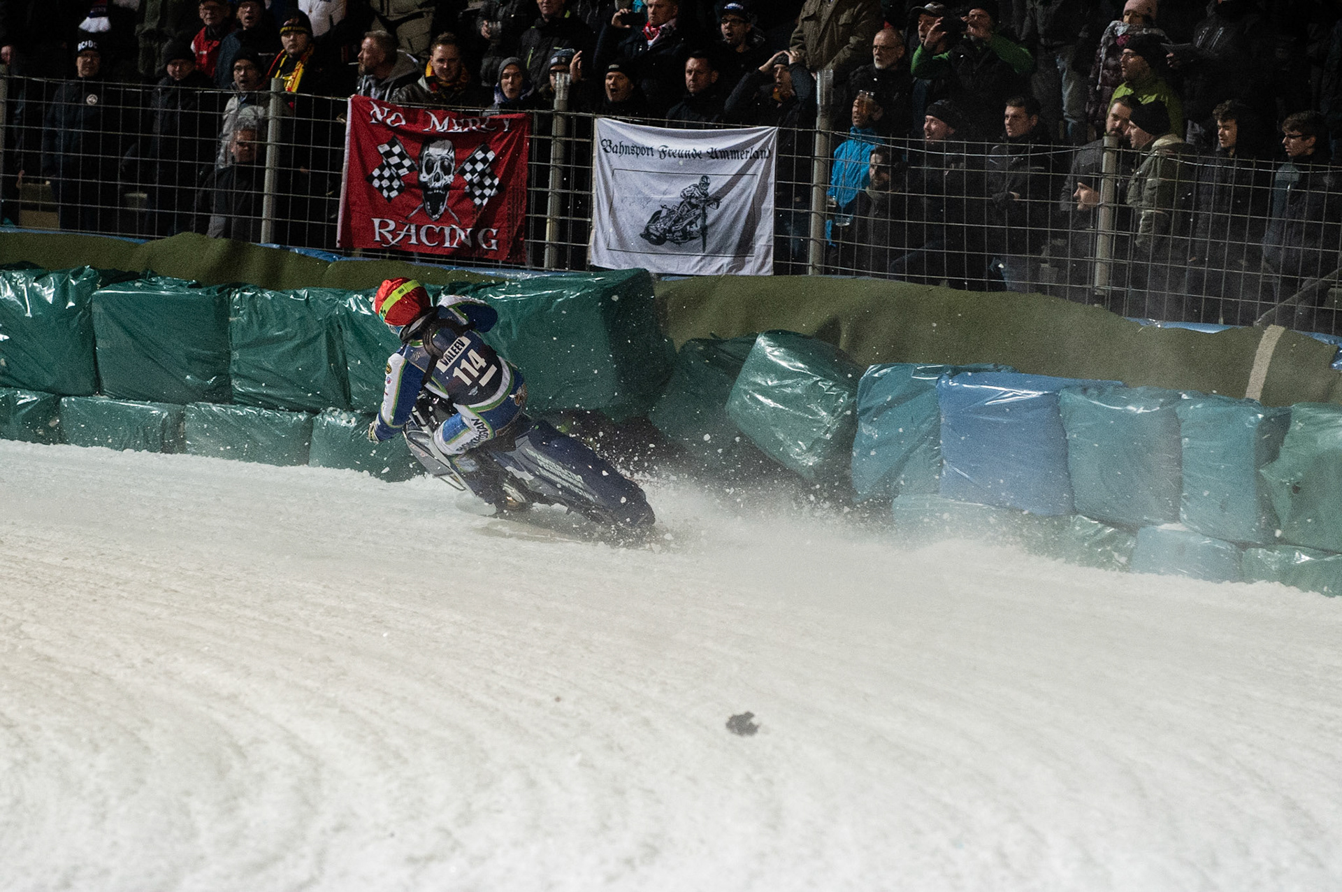 Photo: Ian Charles

Stefan Svensson (58) hits a rut inside Andrei Shishegov (181) and Dinar Valeev (114) causing Shishegov to fall

FIM Ice Speedway Gladiators World Championship, Final 3.1, Horst-Dohm Eisstadion, Berlin, Germany Saturday  2  March  2019