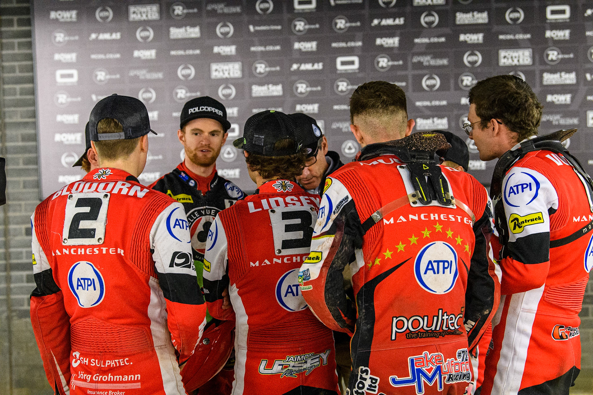 Belle Vue ATPI Aces  team meetingduring the Rowe Motor Oil Premiership Play Off Semi Final 2, 1st Leg match between Belle Vue Aces and Sheffield Tigers at the National Speedway Stadium, Manchester on Monday 16th September 2024. (Photo: Ian Charles | MI News)