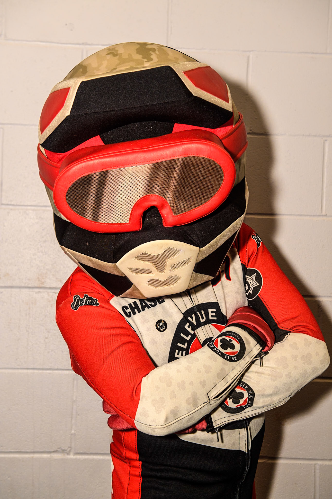 Chase The Ace - Belle Vue Aces mascot during the WSRA  National Development League match between Belle Vue Colts and Leicester Lion Cubs at the National Speedway Stadium, Manchester on Friday 29th March 2024. (Photo: Ian Charles | MI News)