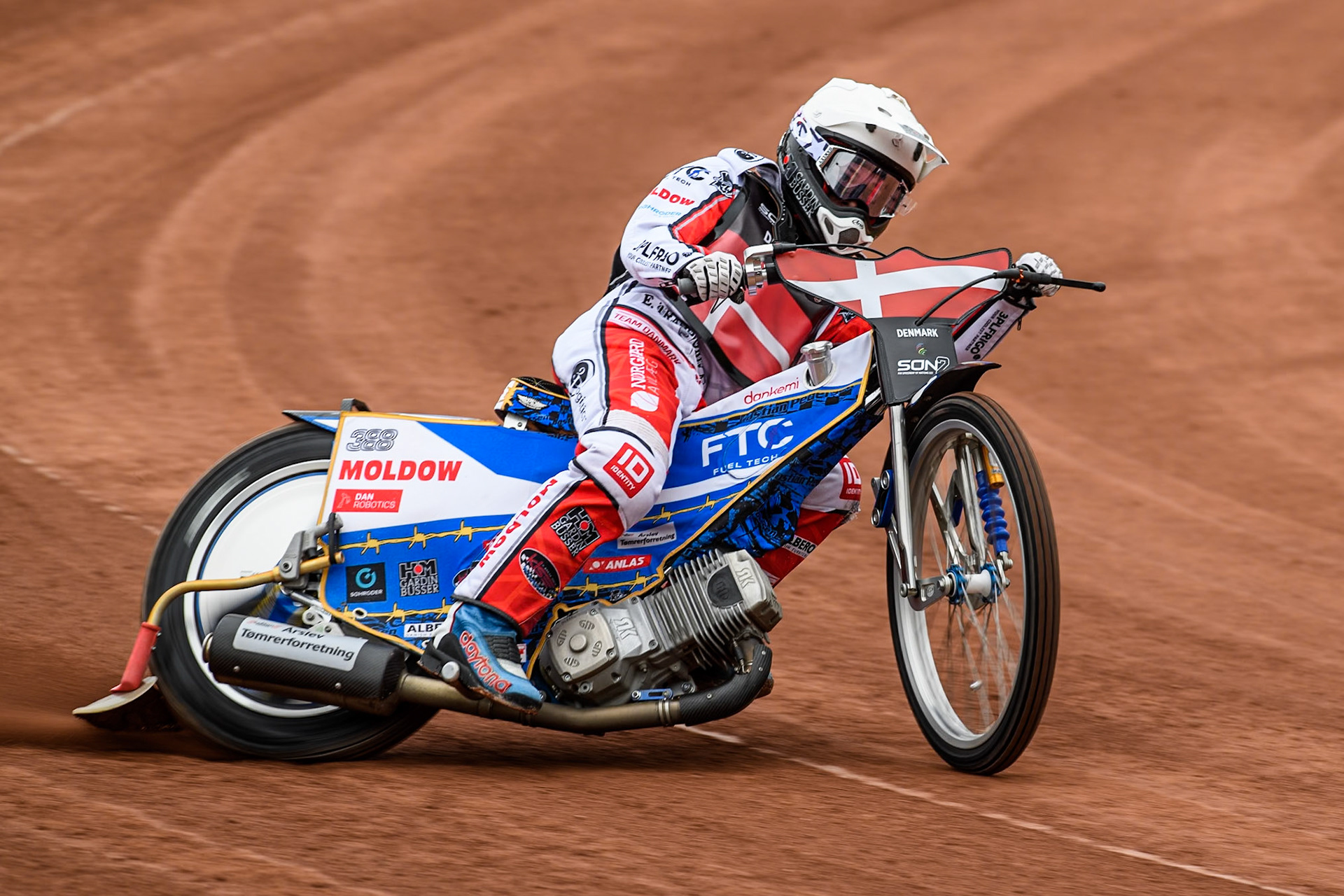 Bastian Pedersen of Denmark practices during the Monster Energy FIM Speedway of Nations 2 (Under 21) Final at the National Speedway Stadium, Manchester on Friday 12th July 2024. (Photo: Ian Charles | MI News)