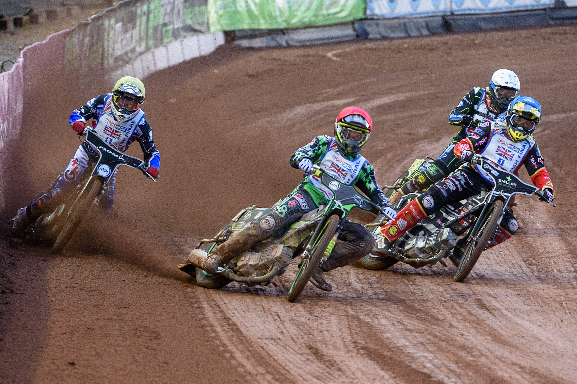MANCHESTER, UK. AUGUST 16TH   Charles Wright  (Red) leads Scott Nicholls  (Blue), Craig Cook  (White) and Dan Bewley  (Yellow) during the Sports Insure British Speedway Finals at the National Speedway Stadium, Manchester on Monday 16th August 2021. (Credit: Ian Charles | MI News)