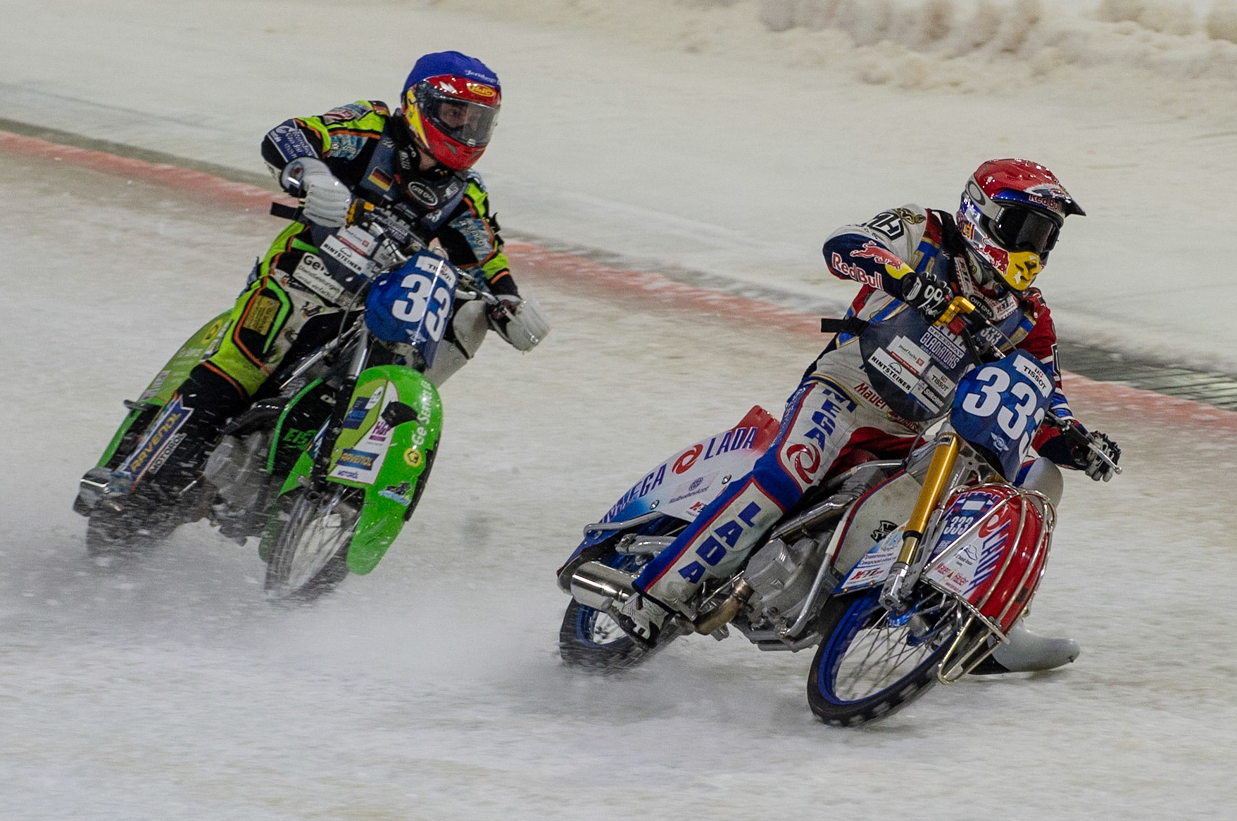 Photo: Ian Charles

Danil Ivanov (333) leads Johann Weber (33)

FIM Ice Speedway Gladiators World Championship, Event 5.1, Ice Rink Thialf, Heerenveen, Netherlands Saturday  30  March  2019