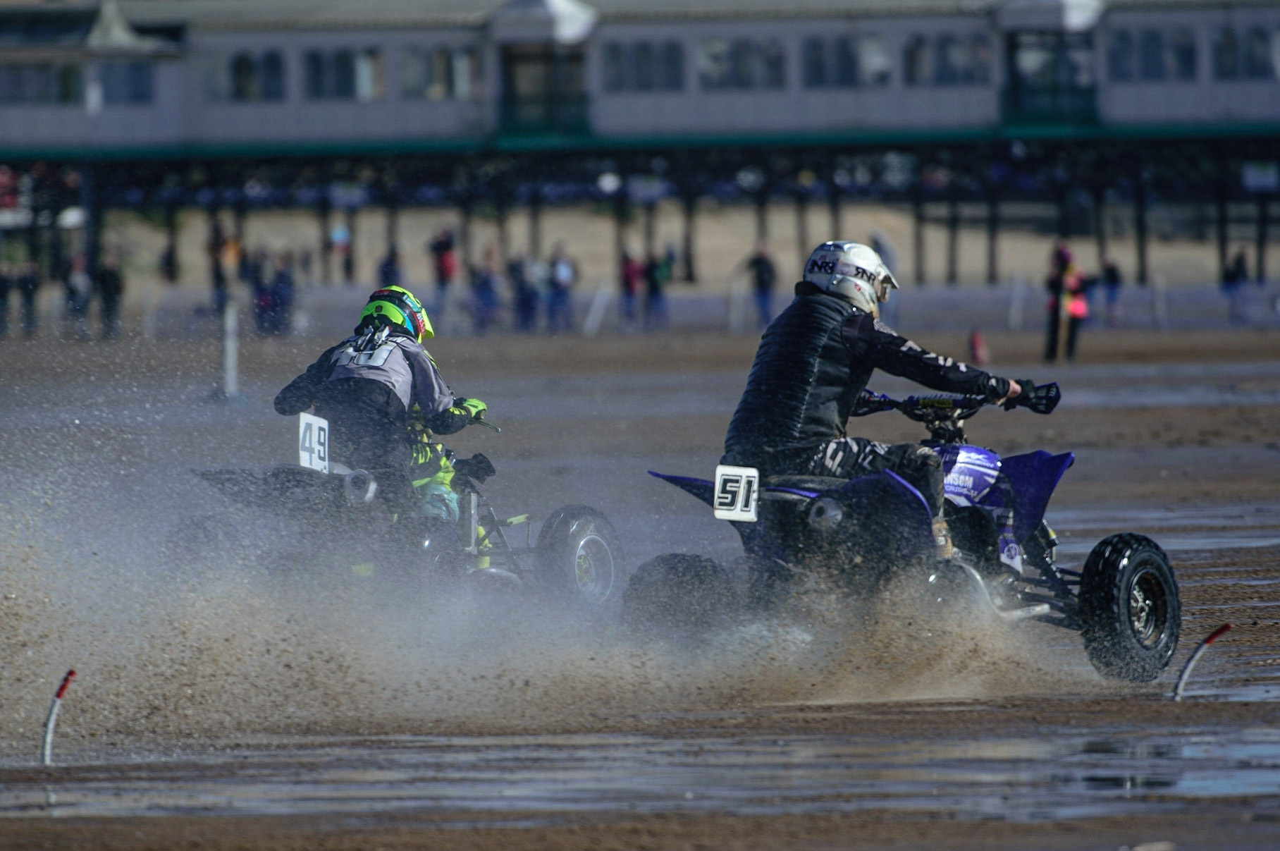 Liam Whetton (49) alongside Lance Hoadley (51) during the Fylde ACU British Sand Racing Masters Championship on  Sunday 2nd October 2022. (Credit: Ian Charles | MI News)