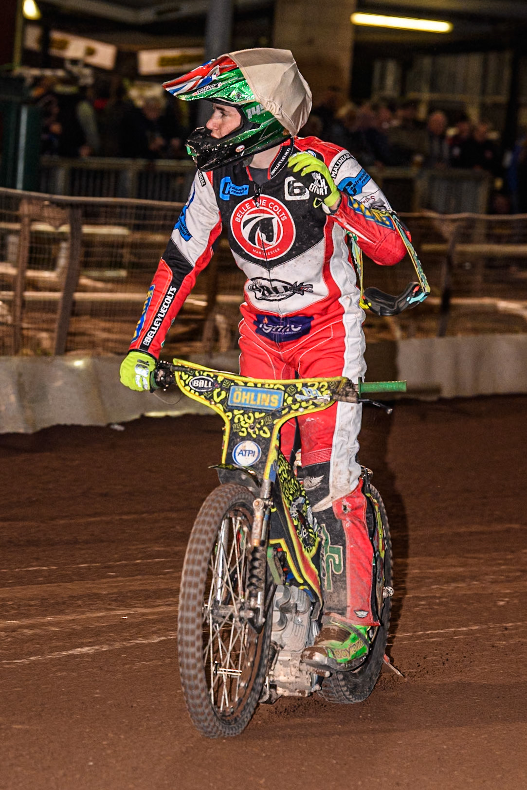 Belle Vue Colts' William Cairns  acknowledges the fans after his final raceduring the WSRA National Development League match between Sheffield Tiger Cubs and Belle Vue Colts at Owlerton Stadium, Sheffield on Thursday 12th September 2024. (Photo: Ian Charles | MI News)