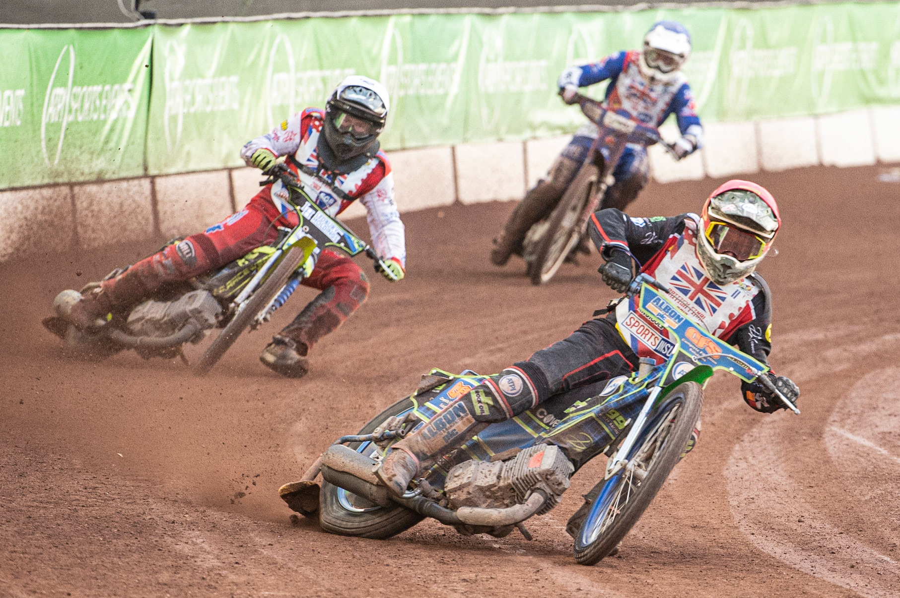 Photo: Ian Charles

Dan Bewley (Red) leads Paul Starke (White) and Josh Auty (Blue)

Sports Insure British Final,  Belle Vue National Speedway Stadium, Manchester Monday 29  July  2019