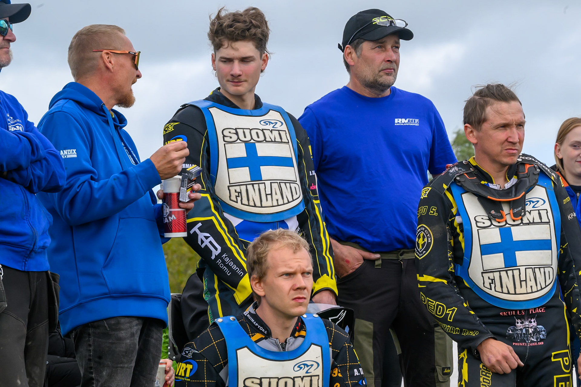 The finish team and mechanics watch practice during practice for  the FIM Long Track of Nations 2026 at the Speed Centre Roden in the Netherlands on Sunday 20th September 2026. (Photo: Ian Charles | MI News)