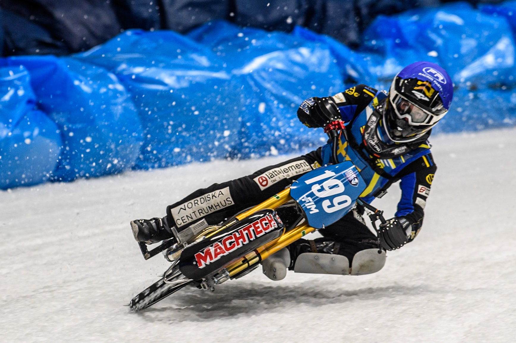 Martin Haarahiltunen (199) of Sweden in action during the Ice Speedway Gladiators World Championship Final 2 at Max-Aicher-Arena, Inzell on Sunday 16th March 2025. (Photo: Ian Charles | MI News)
