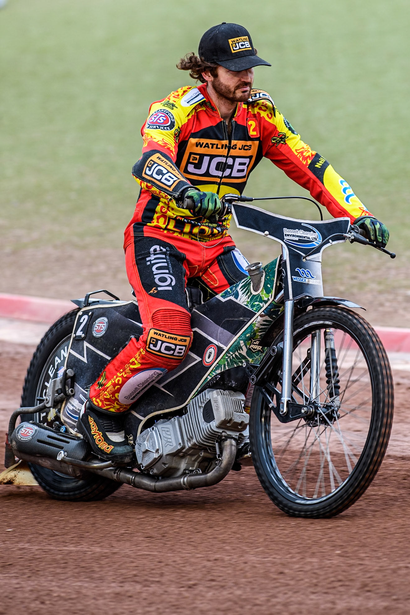 Leicester Lions' Richard Lawson on the parade during the Rowe Motor Oil Premiership match between Belle Vue Aces and Leicester Lions at the National Speedway Stadium, Manchester on Monday 24th June 2024. (Photo: Ian Charles | MI News)
