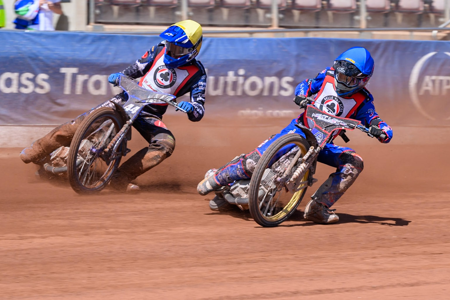 COLTS ACADEMY INDIVIDUAL EVENT Emerson Betty in Blue rides inside Charlie Southwick in Yellow  during the JR Ashworth &amp; Sons Colts Academy Event at the National Speedway Stadium, Manchester on Sunday 19th July 2026. (Photo: Ian Charles | MI News)