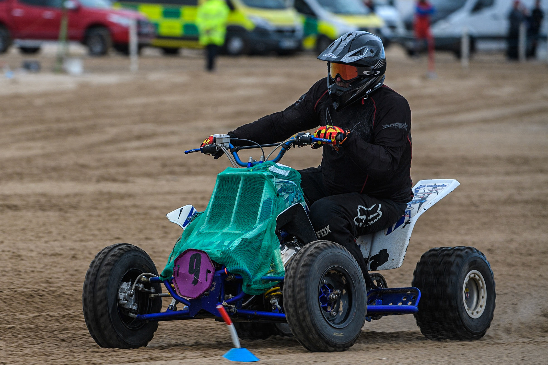 Mark Ramsdale (9) in action  during the Fylde ACU British Sand Racing Masters Championship at  St Annes on Sea, Lancashire on Sunday 30th July 2023. (Photo: Ian Charles | MI News)