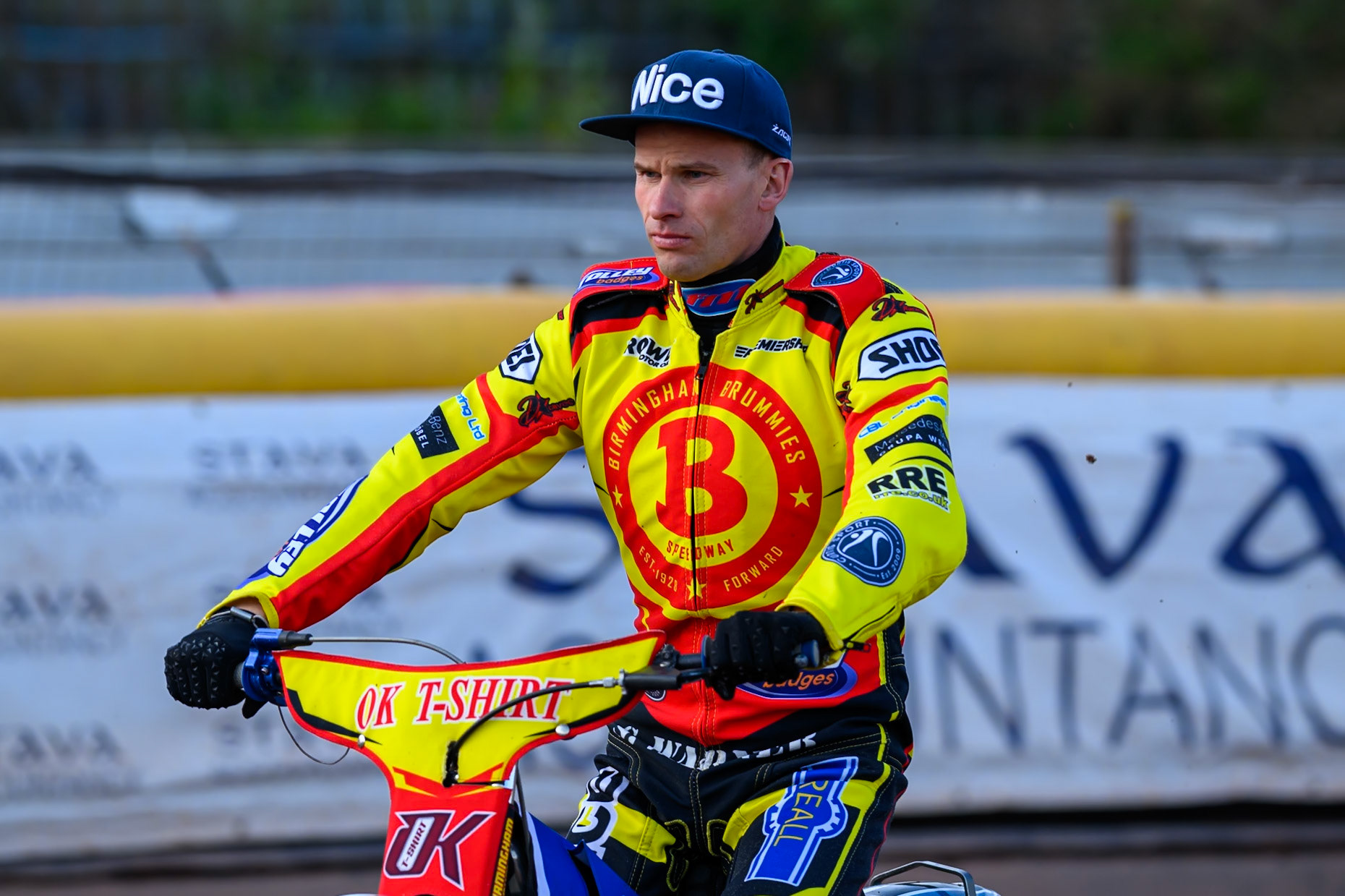 Birmingham Brummies' Matej Zagar on the parade lap  during the Rowe Motor Oil Premiership match between Birmingham Brummies and Belle Vue Aces at Perry Bar Stadium, Birmingham on Monday 2nd June 2025. (Photo: Ian Charles | MI News)