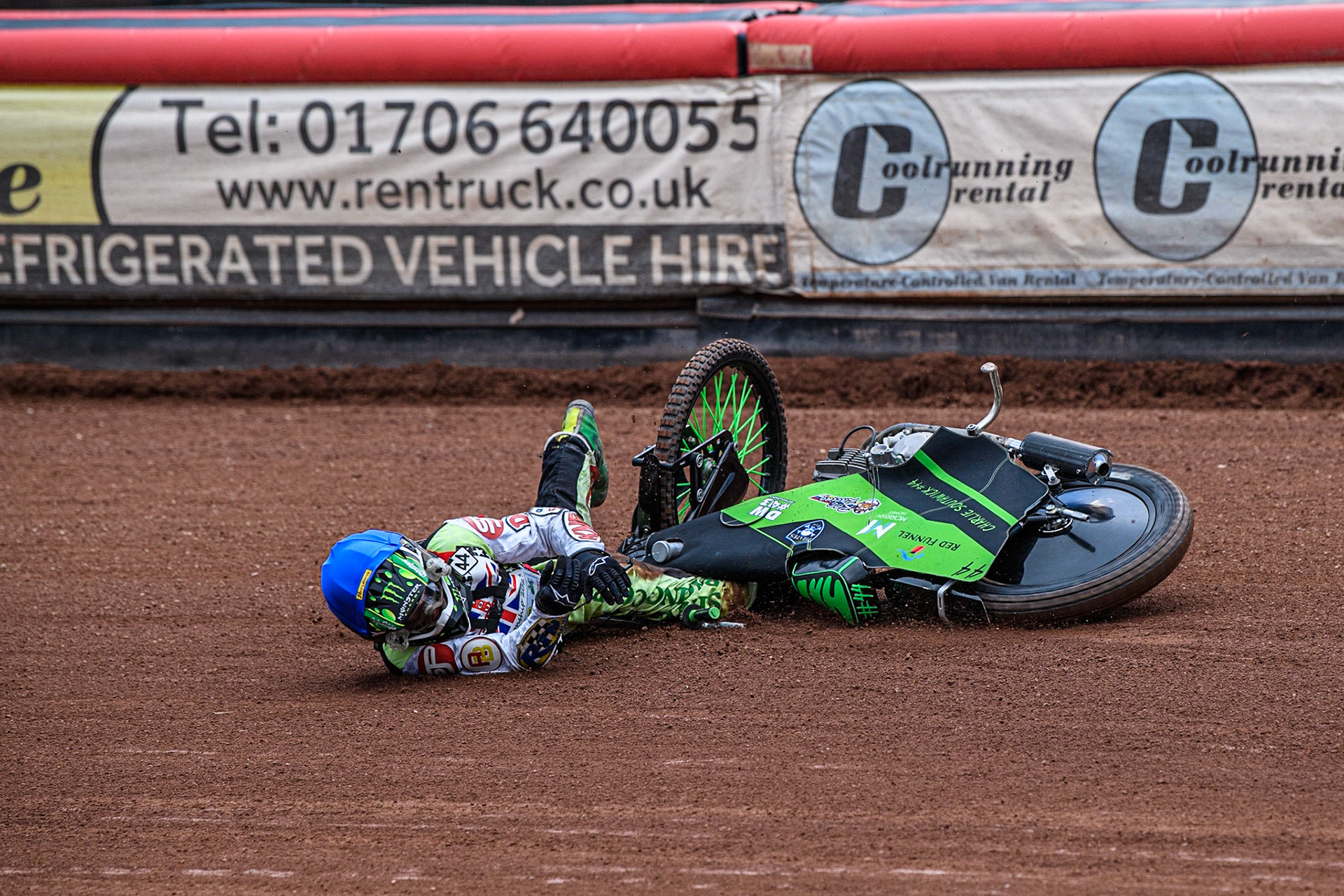 Charlie Southwick  falls during the British Youth Championships at the National Speedway Stadium, Manchester on Friday 12th May 2023. (Photo: Ian Charles | MI News)