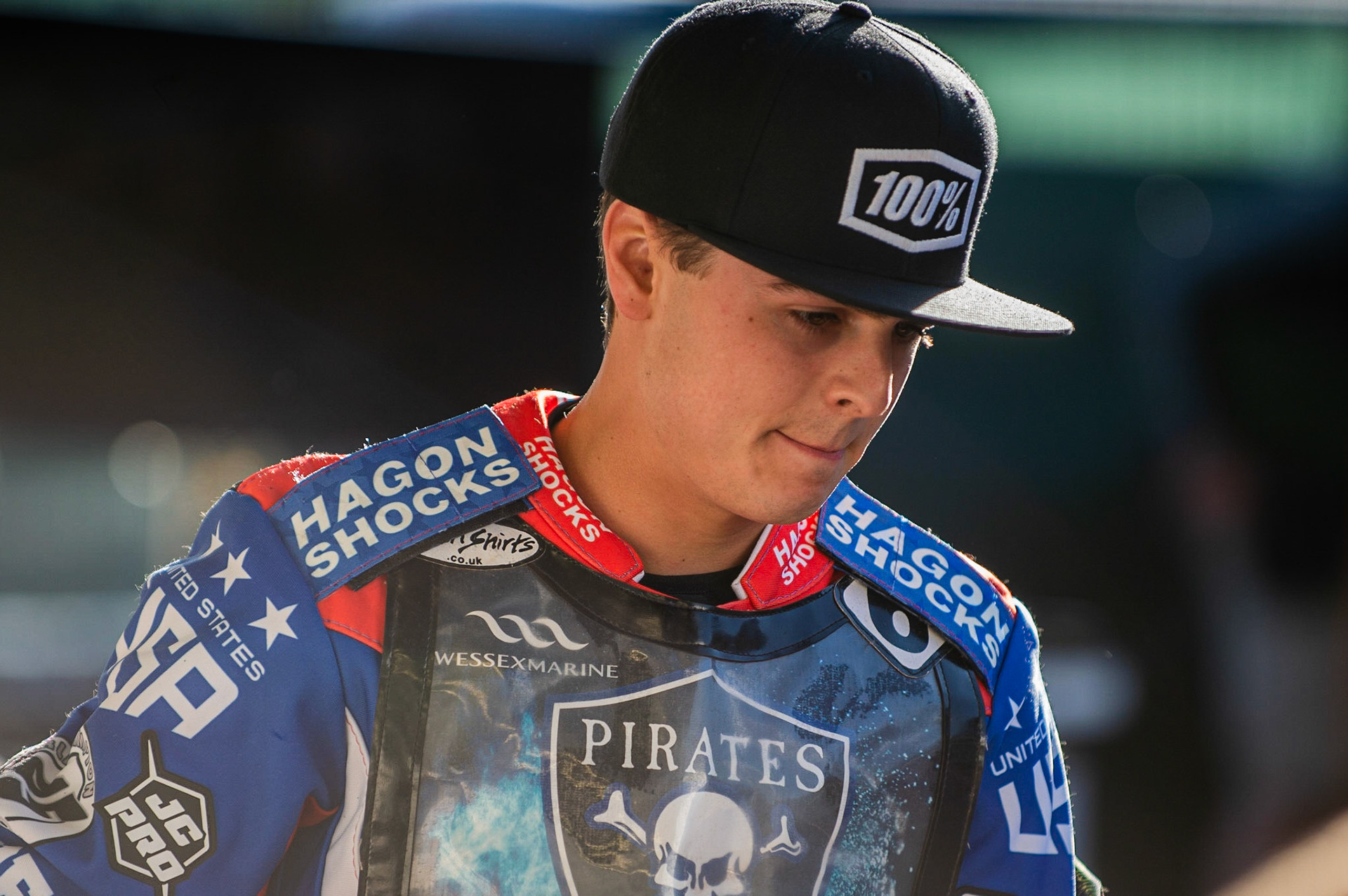 Photo by Ian Charles

Luke Becker  guesting for Poole Pirates

Belle Vue Aces v Poole Pirates, British Speedway Premiership, Belle Vue National Speedway Stadium, Manchester, Monday 1  July  2019