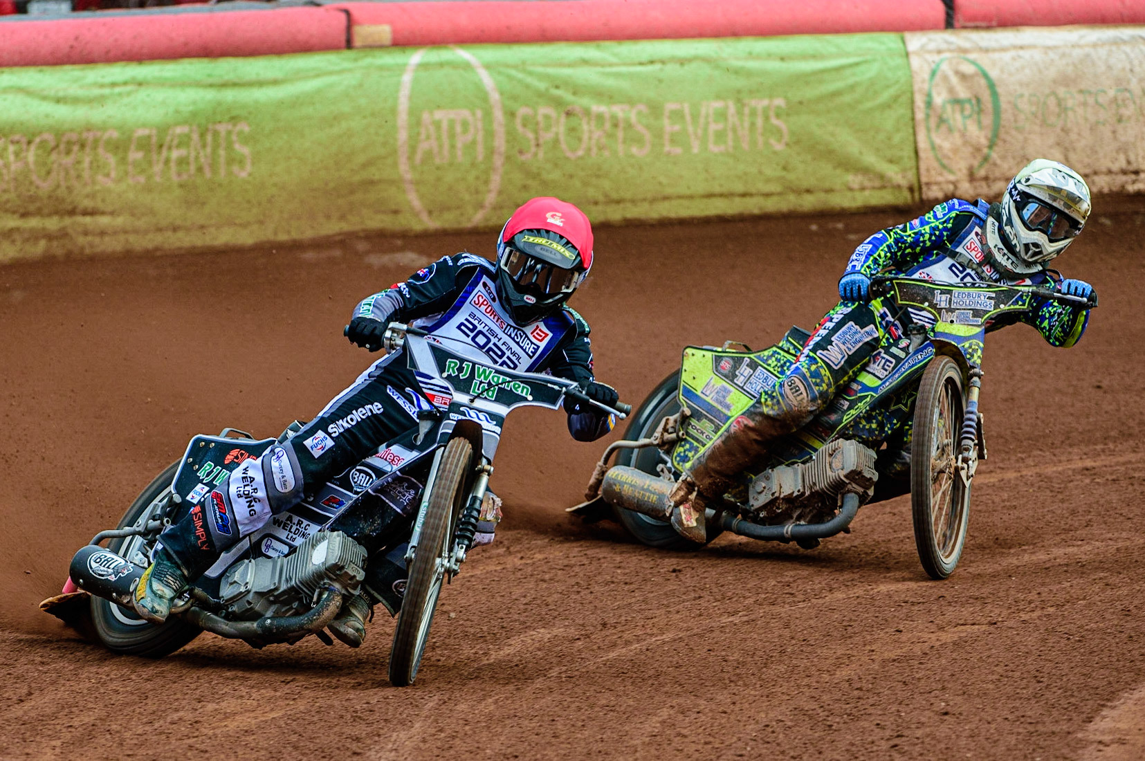 Danny King  (Red) leads Paul Starke  (Yellow) during the Sports Insure British Speedway Final, at the National Speedway Stadium, Manchester, on Sunday 18th September 2022. (Credit: Ian Charles | MI News )