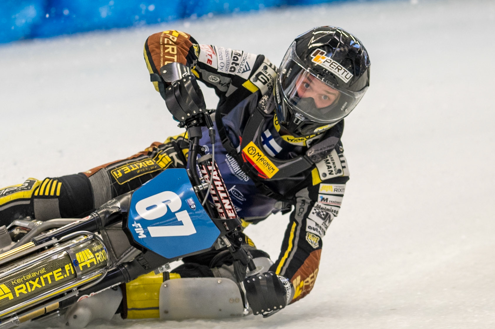 Heikki Huusko (67) of Finland during Practice for the Ice Speedway Gladiators World Championship Finals at Max-Aicher-Arena, Inzell on Friday 13th March 2026. (Photo: Ian Charles | MI News)