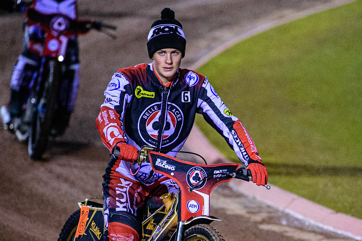 Norick Blödorn  on the Parade lap during the SGB Premiership Grand Final 1st leg between Belle Vue Aces and Sheffield Tigers at the National Speedway Stadium, Manchester on Monday 10th October 2022. (Credit: Ian Charles | MI News)