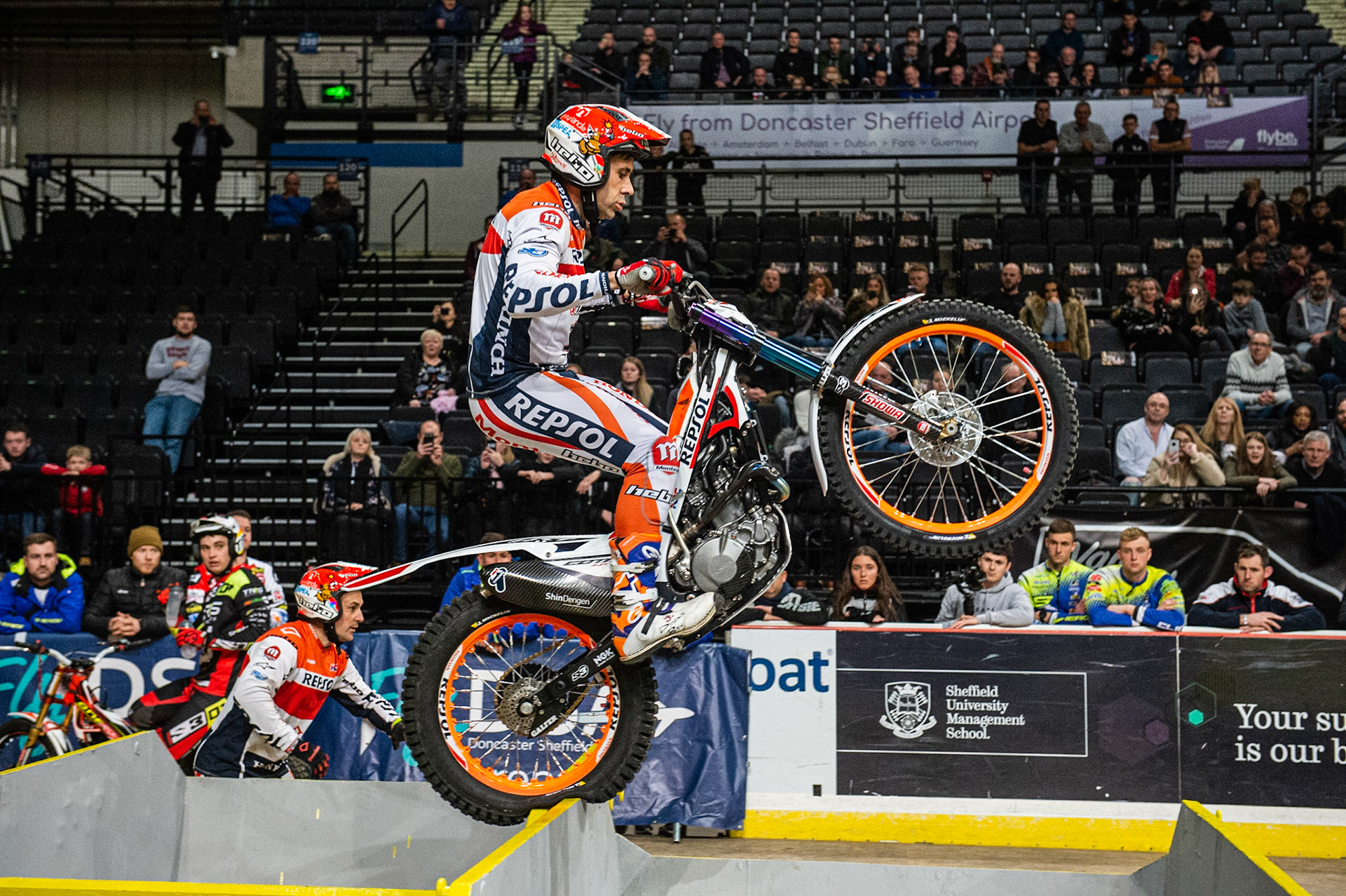 SHEFFIELD, ENGLAND  - DECEMBER 28TH  Tony Bou, Spain (Montessa) on the final section of the final  during the 25th Anniversary Sheffield Indoor Trial at the FlyDSA Arena, Sheffield on Saturday 28th December 2019. (Credit: Ian Charles | MI News)