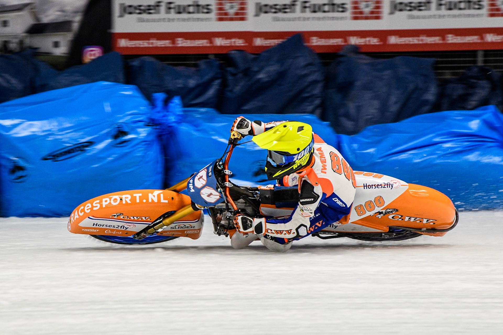 Jasper Iwema (800) of The Netherlands in action during the Ice Speedway Gladiators World Championship Final 1 at Max-Aicher-Arena, Inzell on Saturday 15th March 2025. (Photo: Ian Charles | MI News)