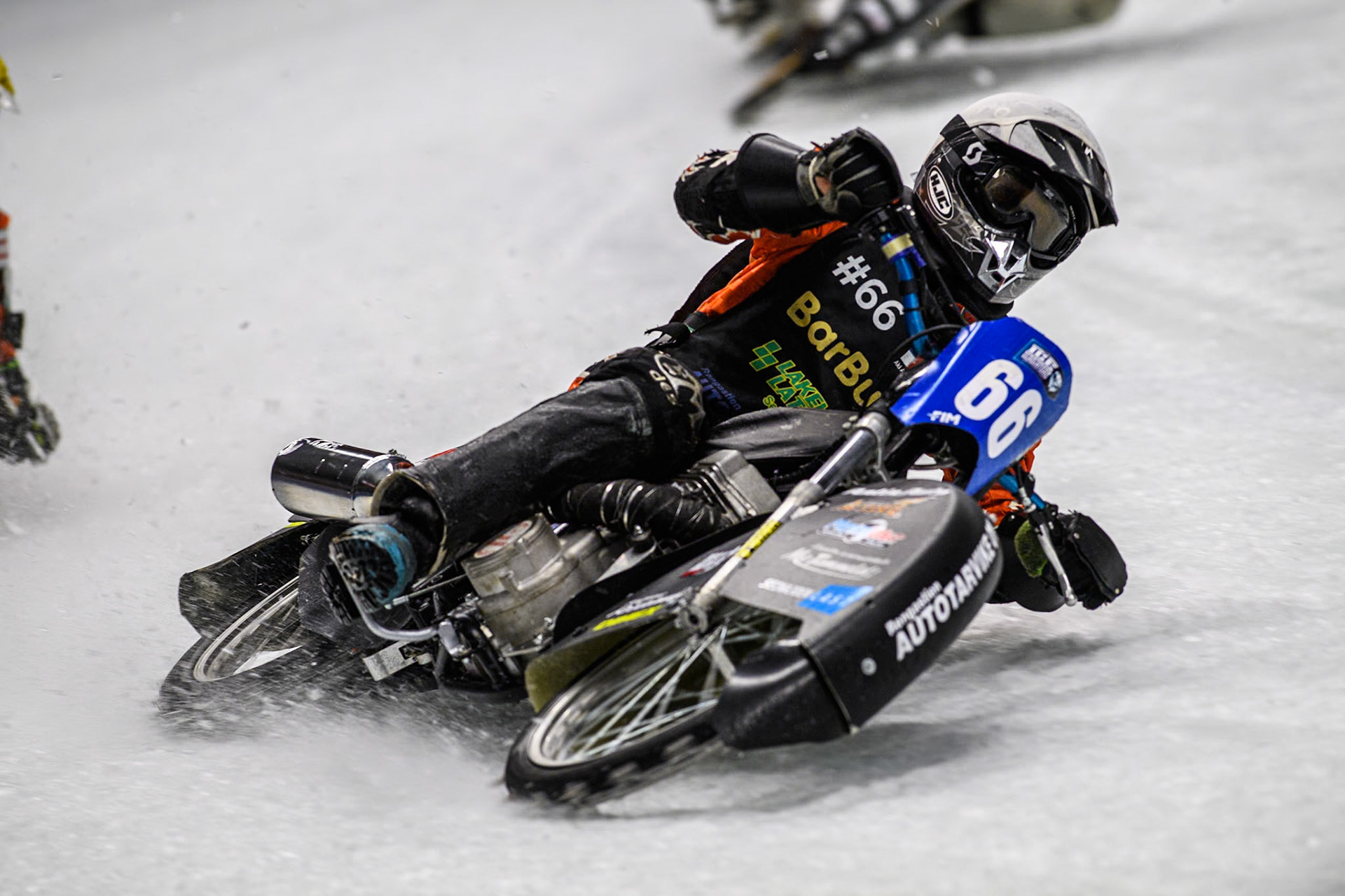 Finland's Aki Ala-Riihimäki (66) in action during the FIM Ice Speedway Gladiators World Championship Final 1 at the Max-Aicher-Arena, Inzell on Saturday 23 March 2024. (Photo: Ian Charles | MI News)