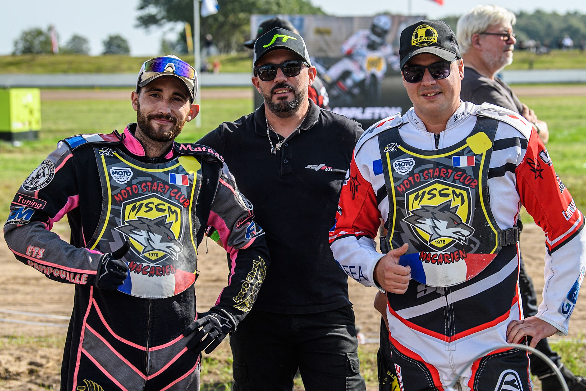 Jérémy Malpeyre &amp; Dylan Bouillard (21) of France during the FIM Long Track World Championship Final 5 at the Speed Centre Roden, Roden, Netherlands on Sunday 22nd September 2024. (Photo: Ian Charles | MI News)